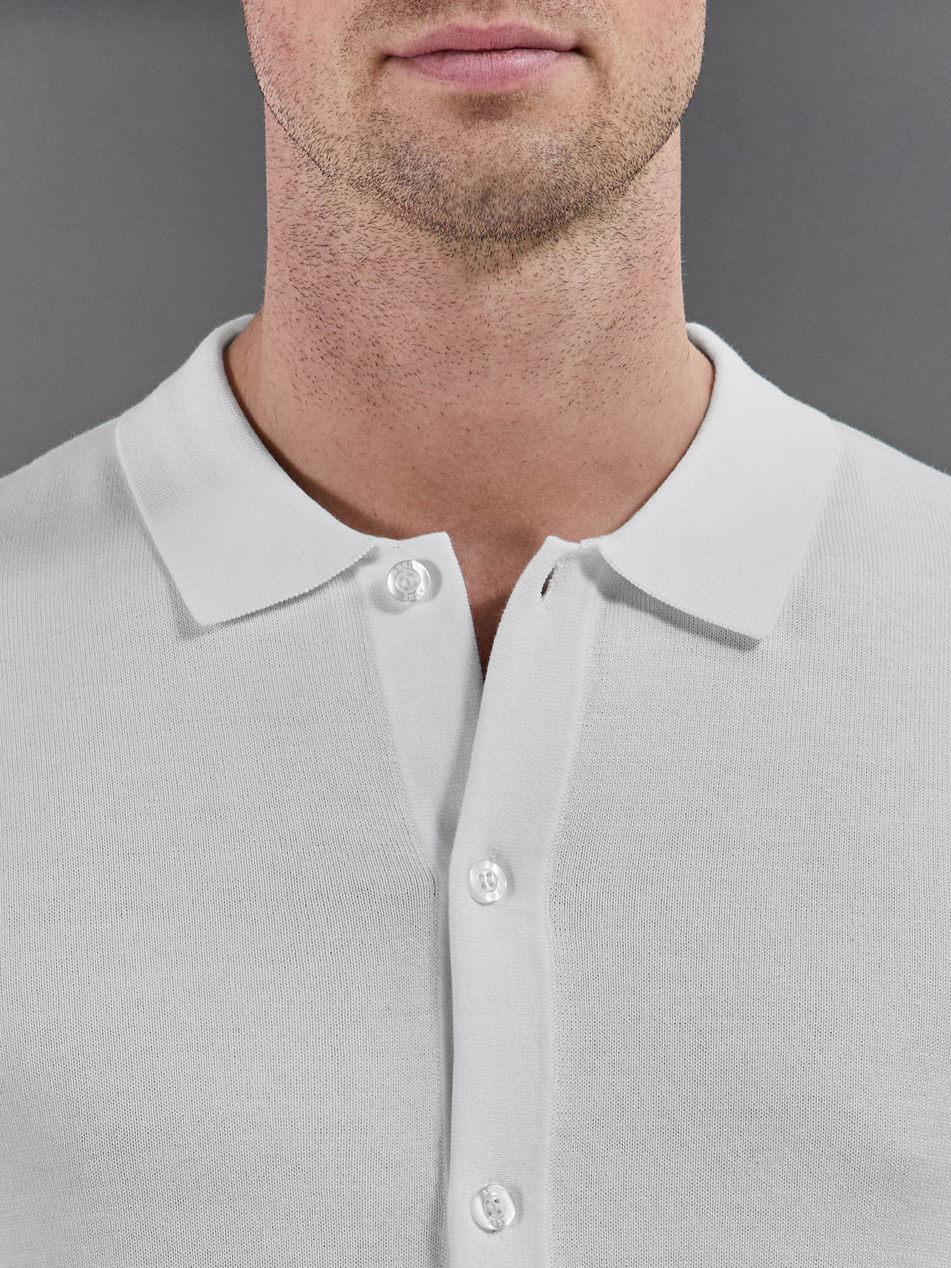 Cotton Knitted Button Through Short Sleeve Shirt in White