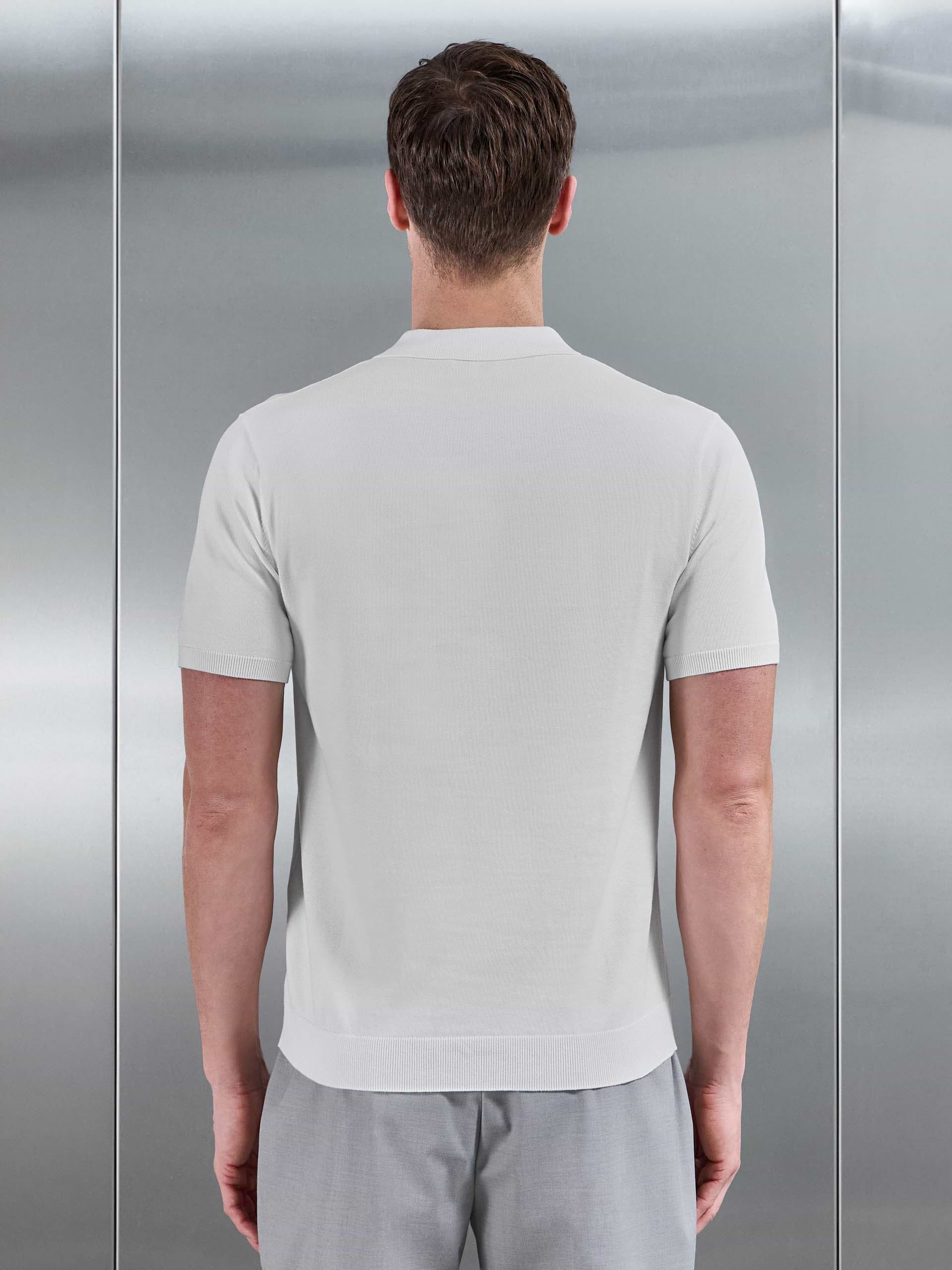Cotton Knitted Button Through Short Sleeve Shirt in White