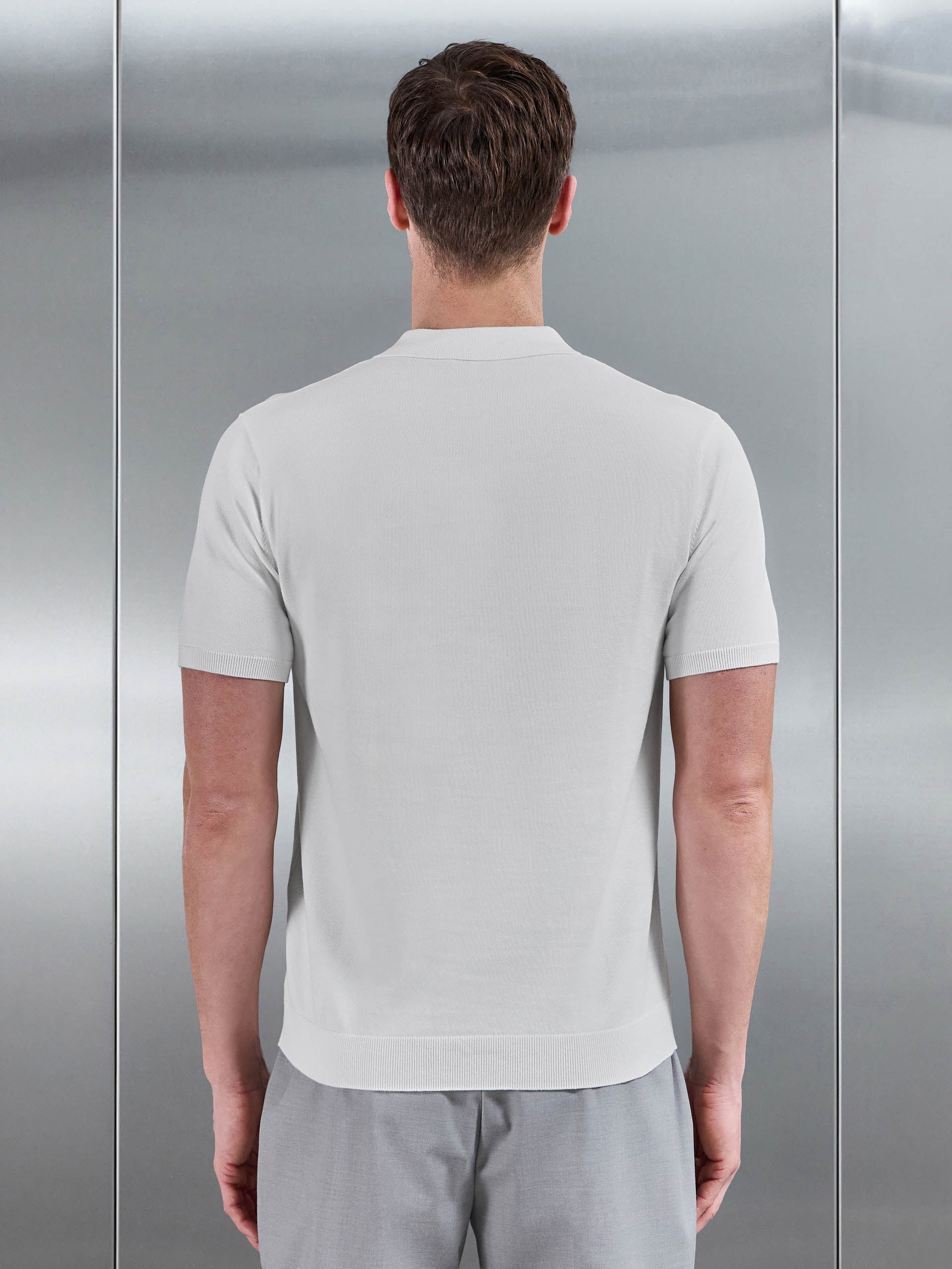 Cotton Knitted Button Through Short Sleeve Shirt in White