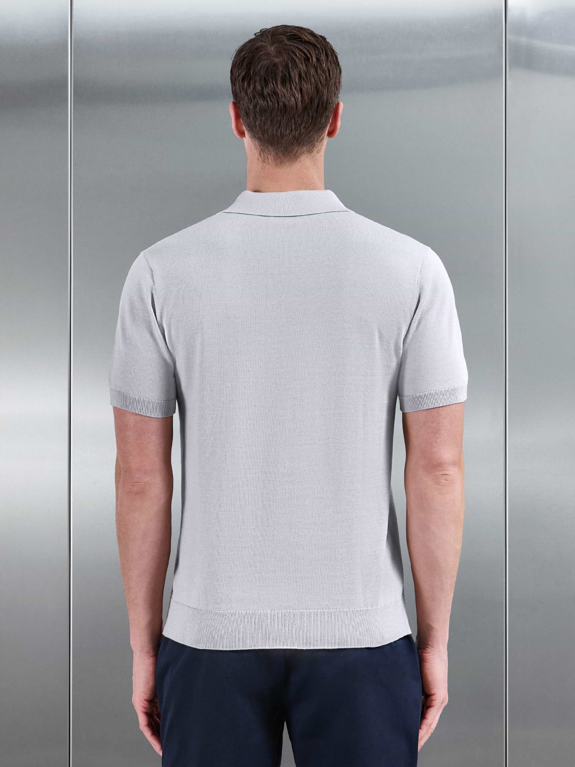 Cotton Knitted Revere Collar Polo Shirt in Stone