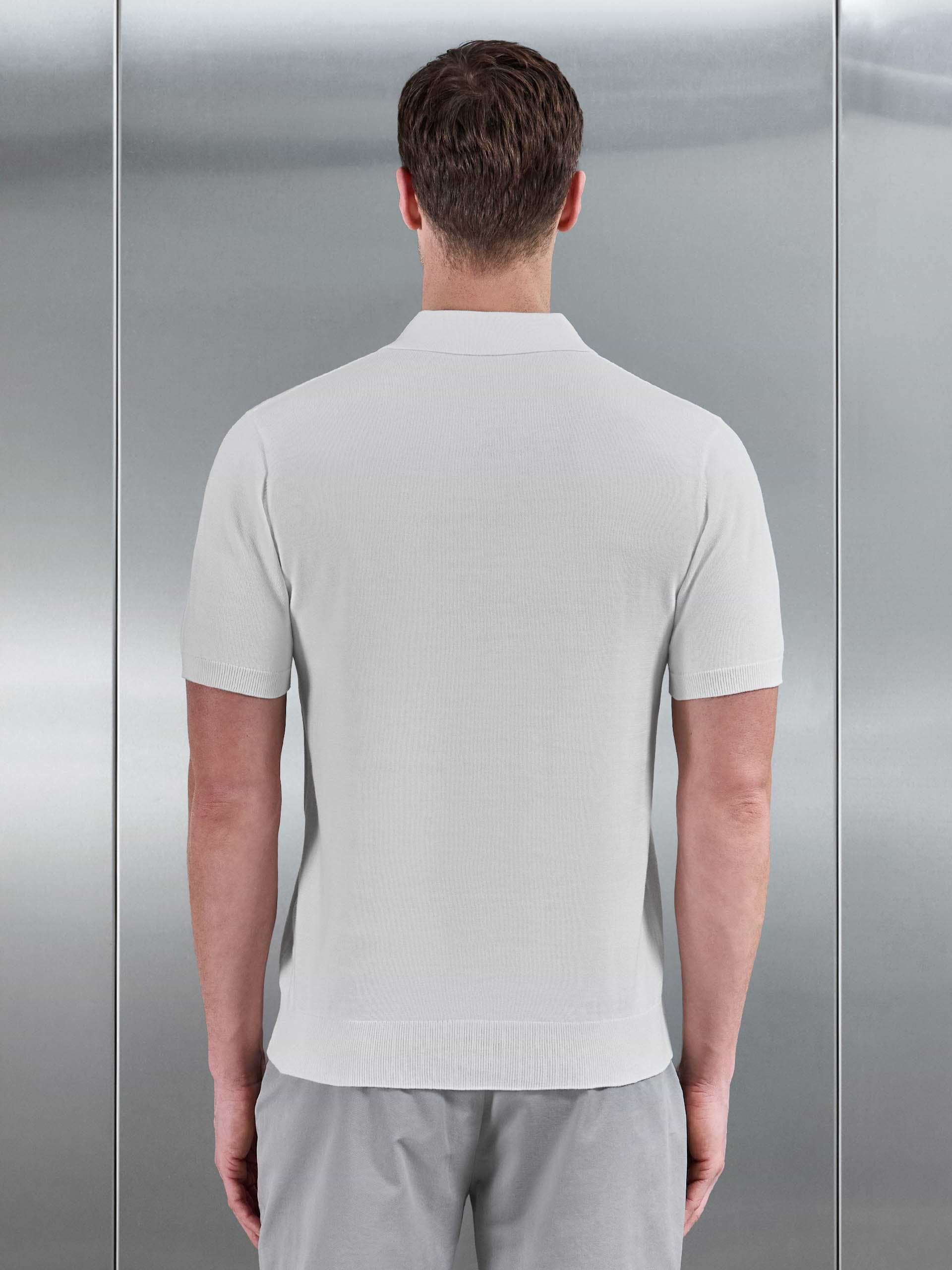 Cotton Knitted Revere Collar Polo Shirt in White