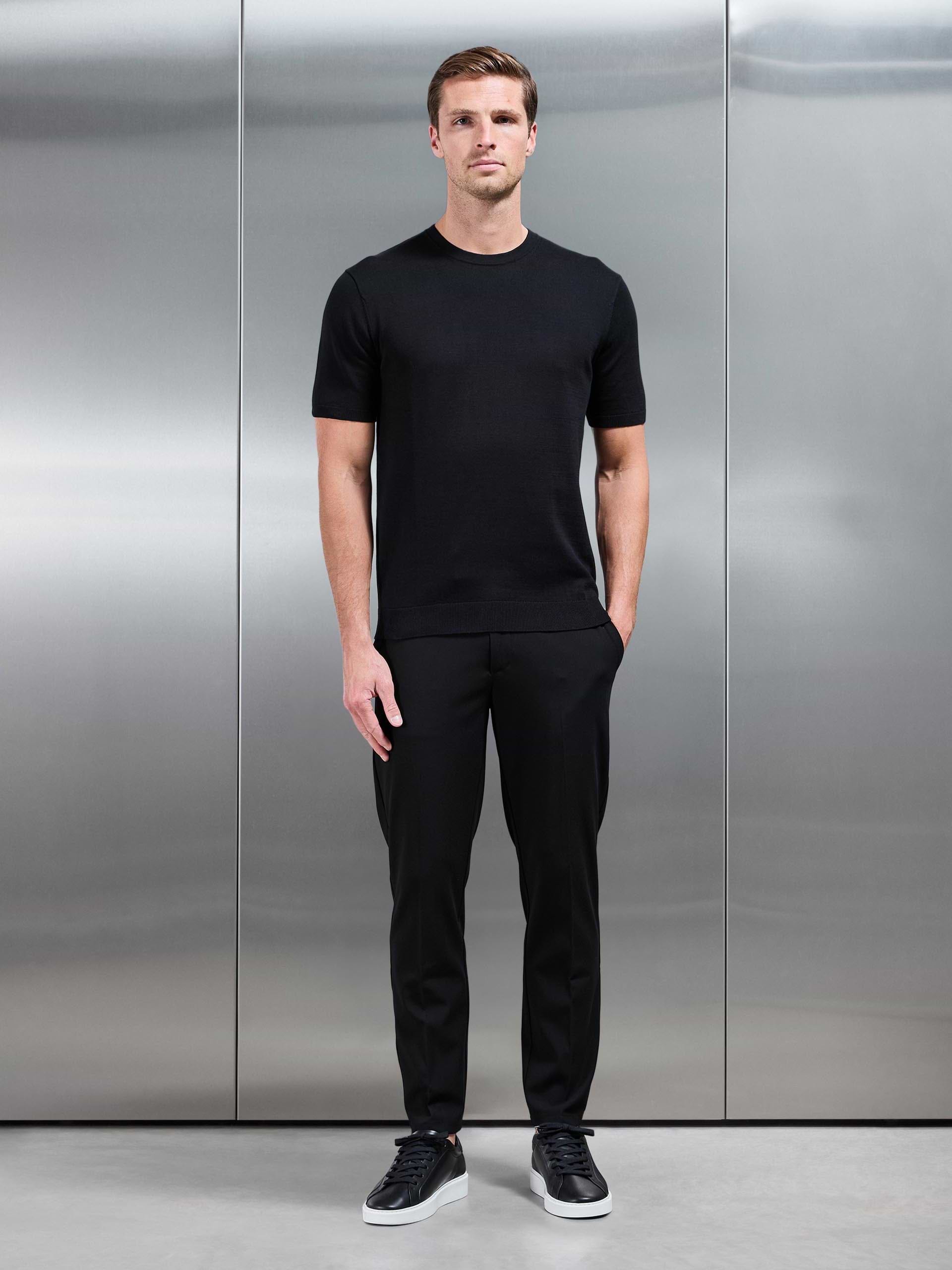 Cotton Knitted T-Shirt in Black