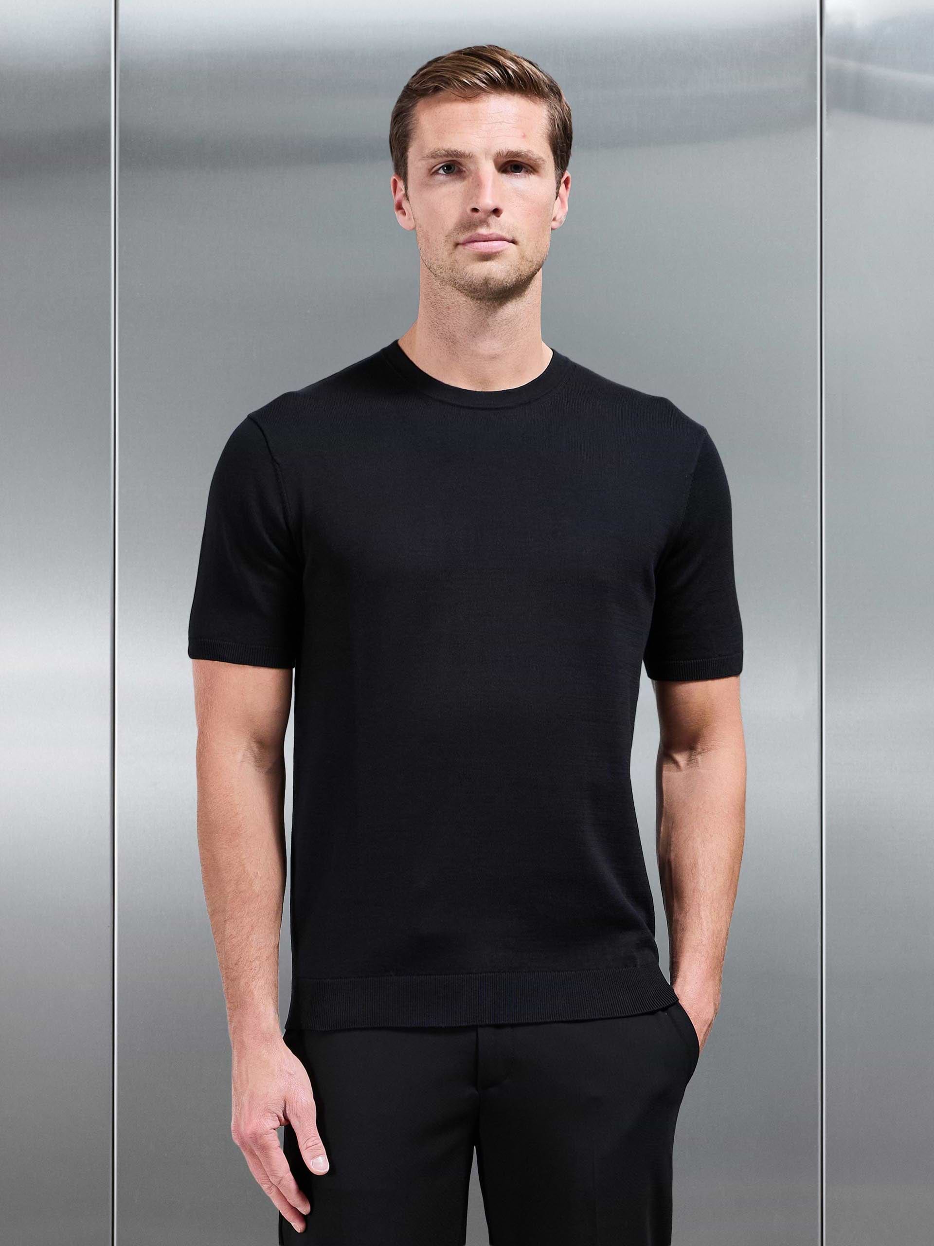 Cotton Knitted T-Shirt in Black