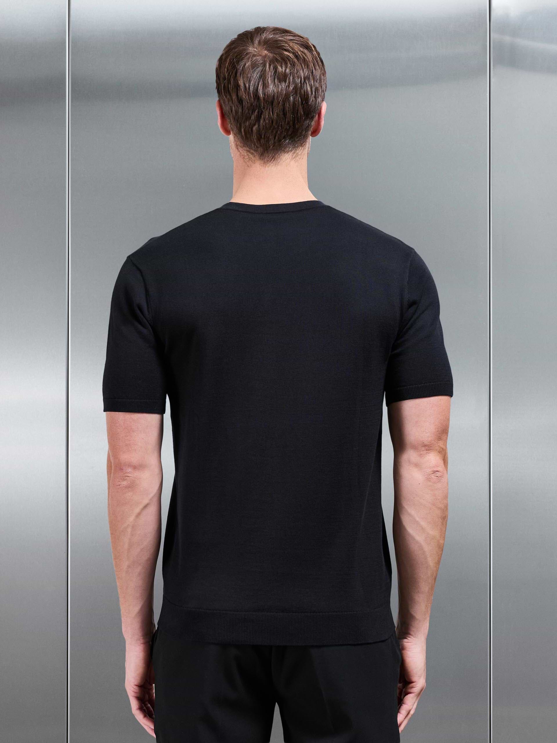 Cotton Knitted T-Shirt in Black
