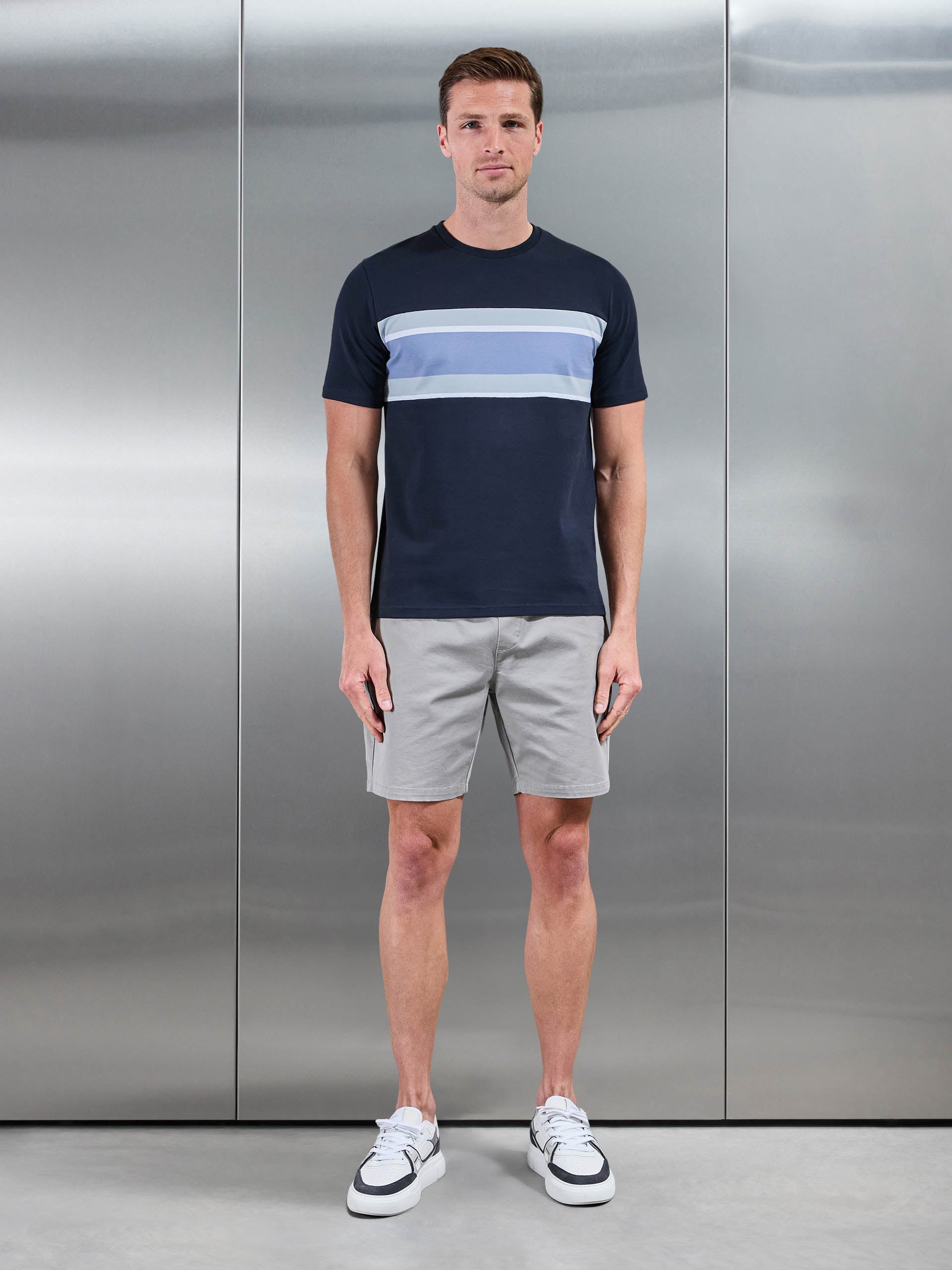 Cotton Stretch Colour Block T-Shirt in Navy