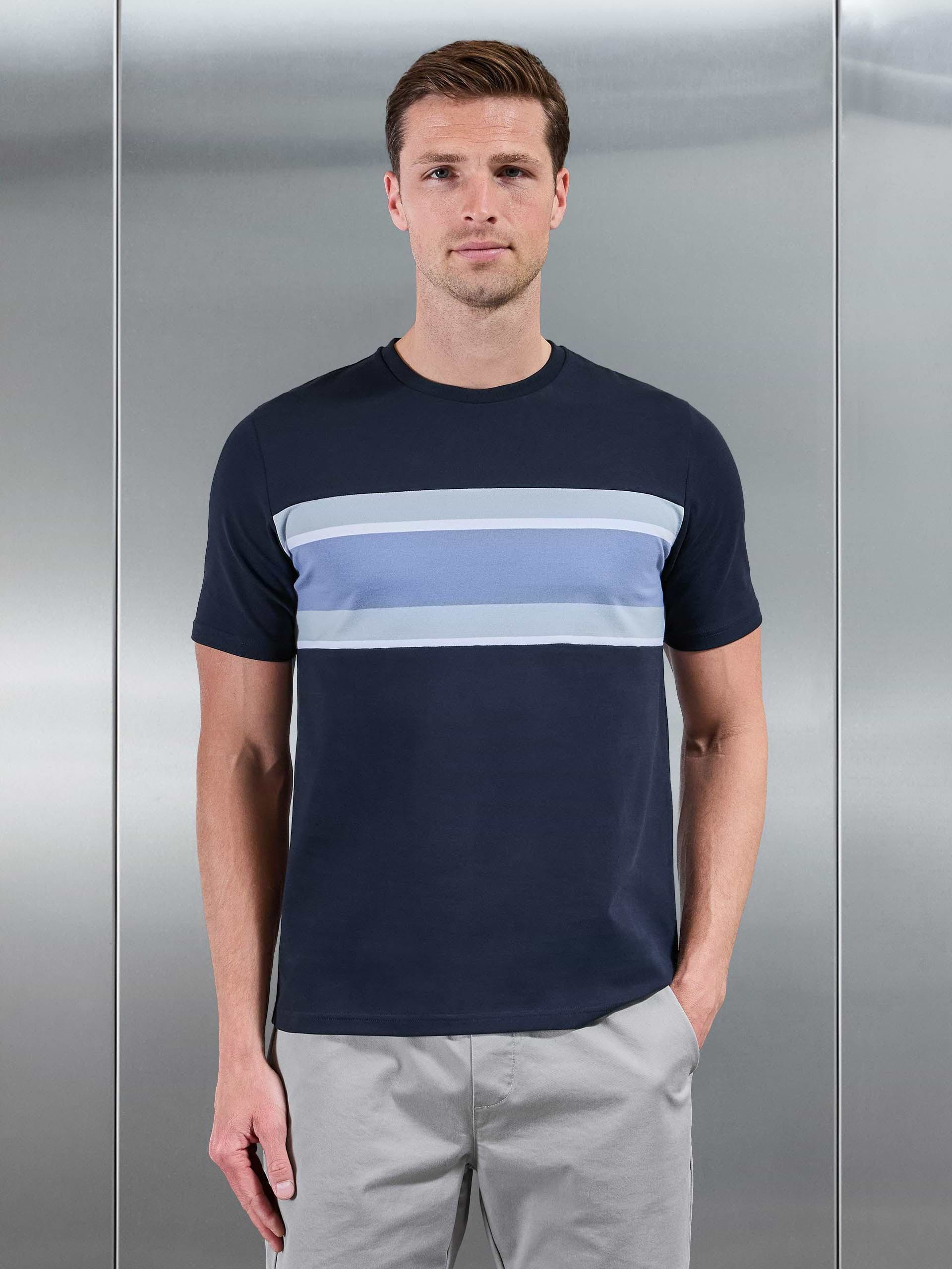 Cotton Stretch Colour Block T-Shirt in Navy