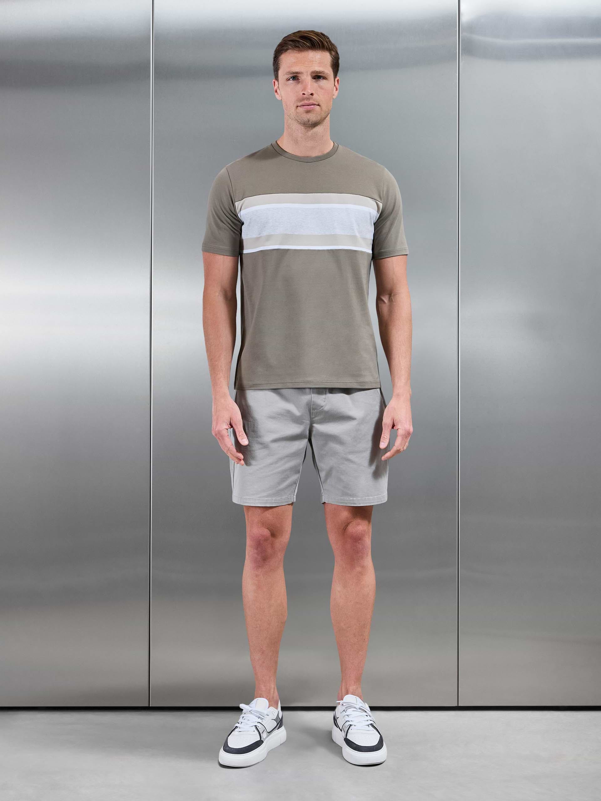 Cotton Stretch Colour Block T-Shirt in Sage