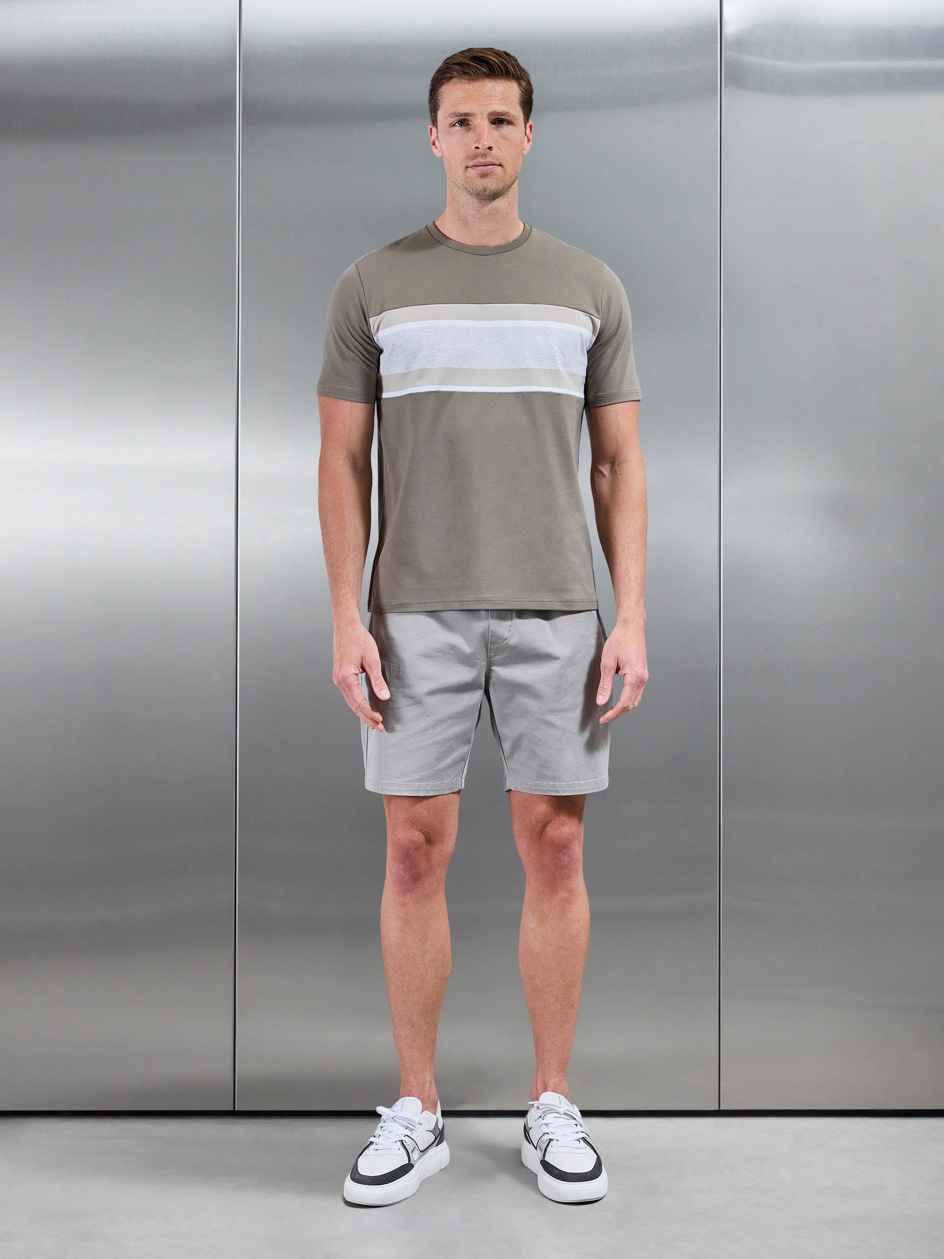 Cotton Stretch Colour Block T-Shirt in Sage