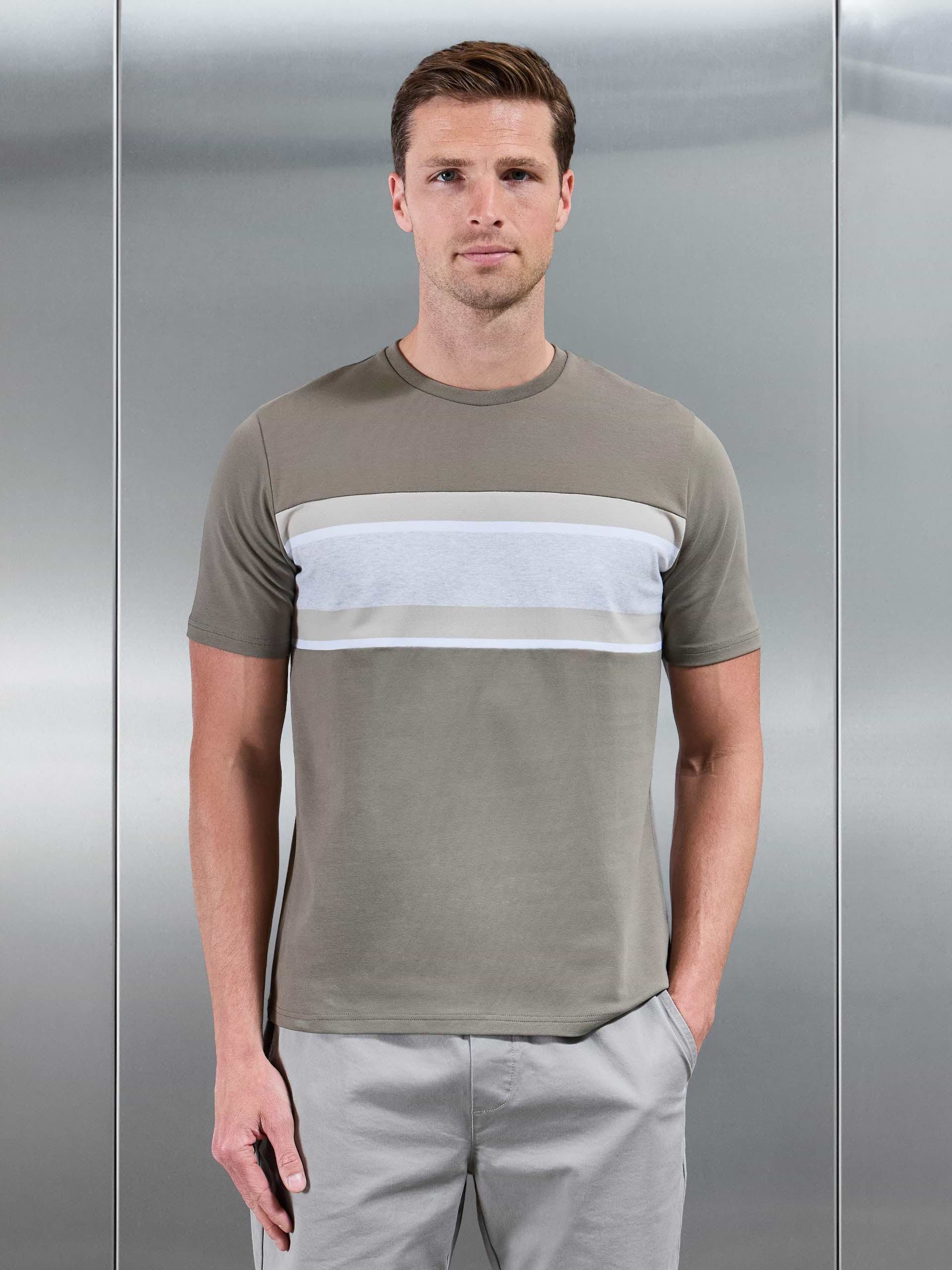 Cotton Stretch Colour Block T-Shirt in Sage