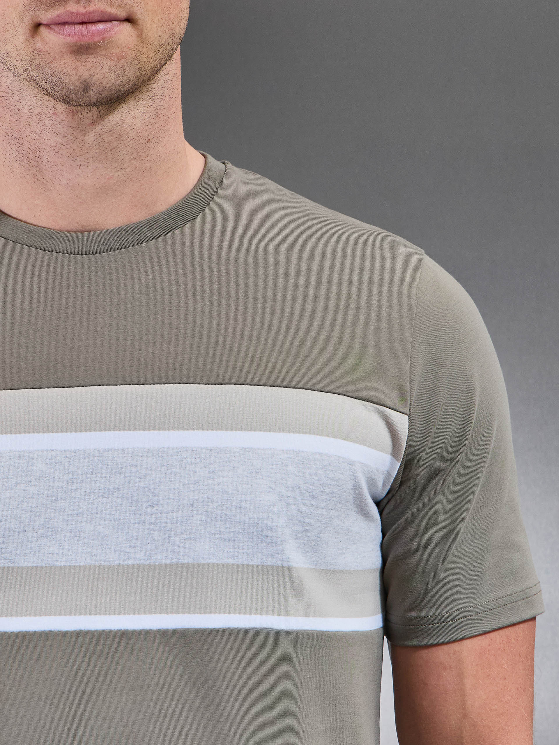 Cotton Stretch Colour Block T-Shirt in Sage