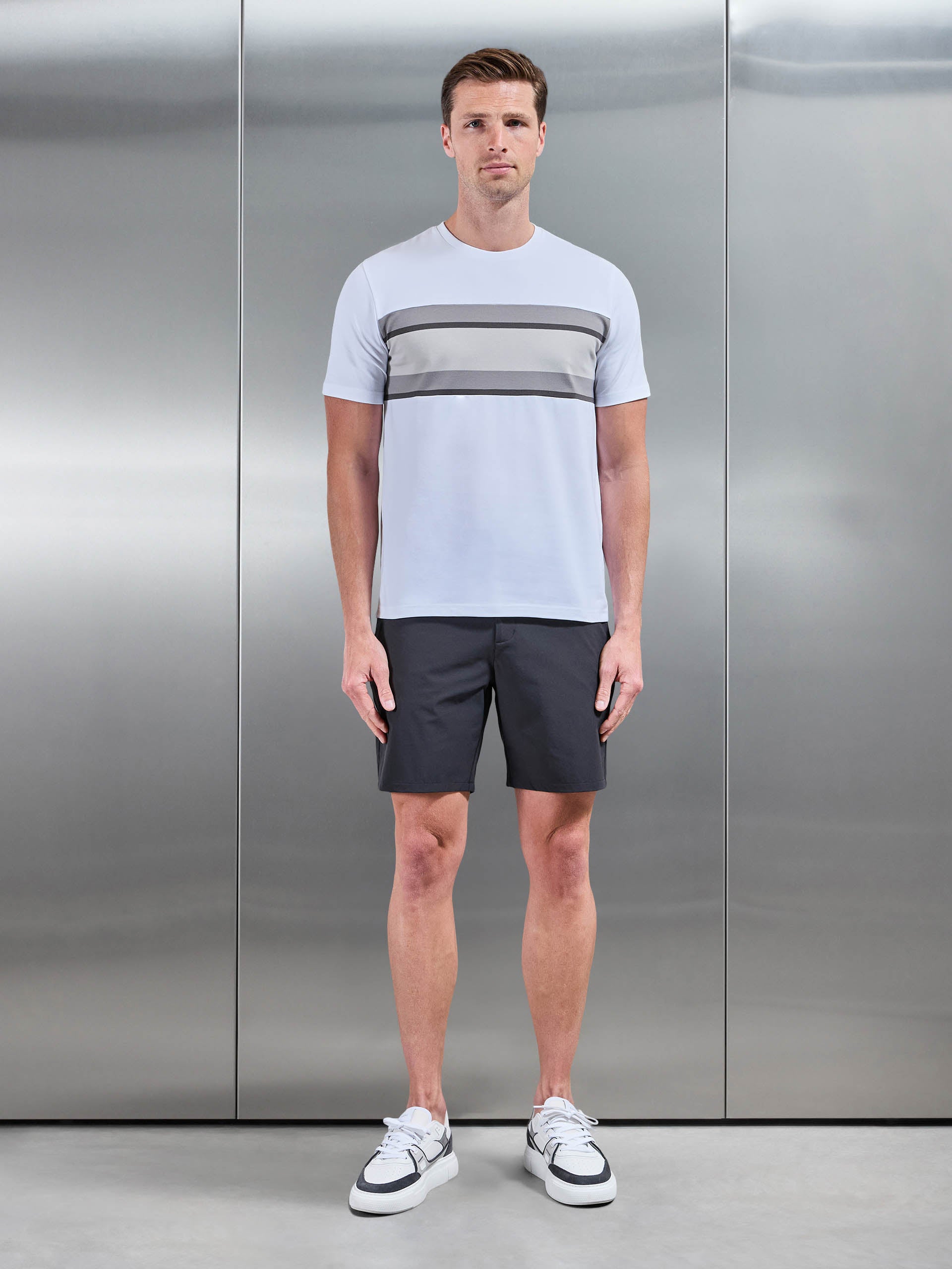 Cotton Stretch Colour Block T-Shirt in White