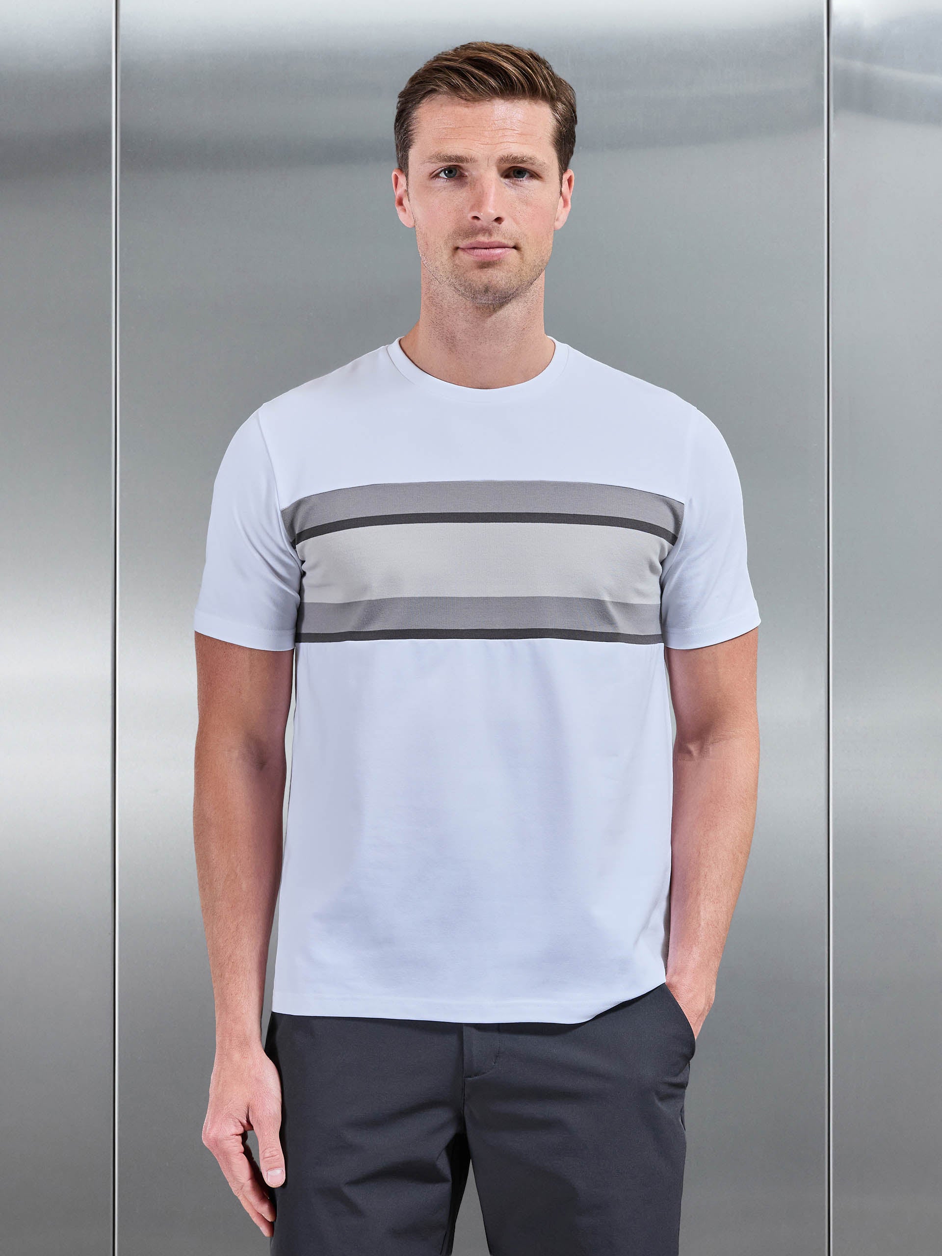 Cotton Stretch Colour Block T-Shirt in White