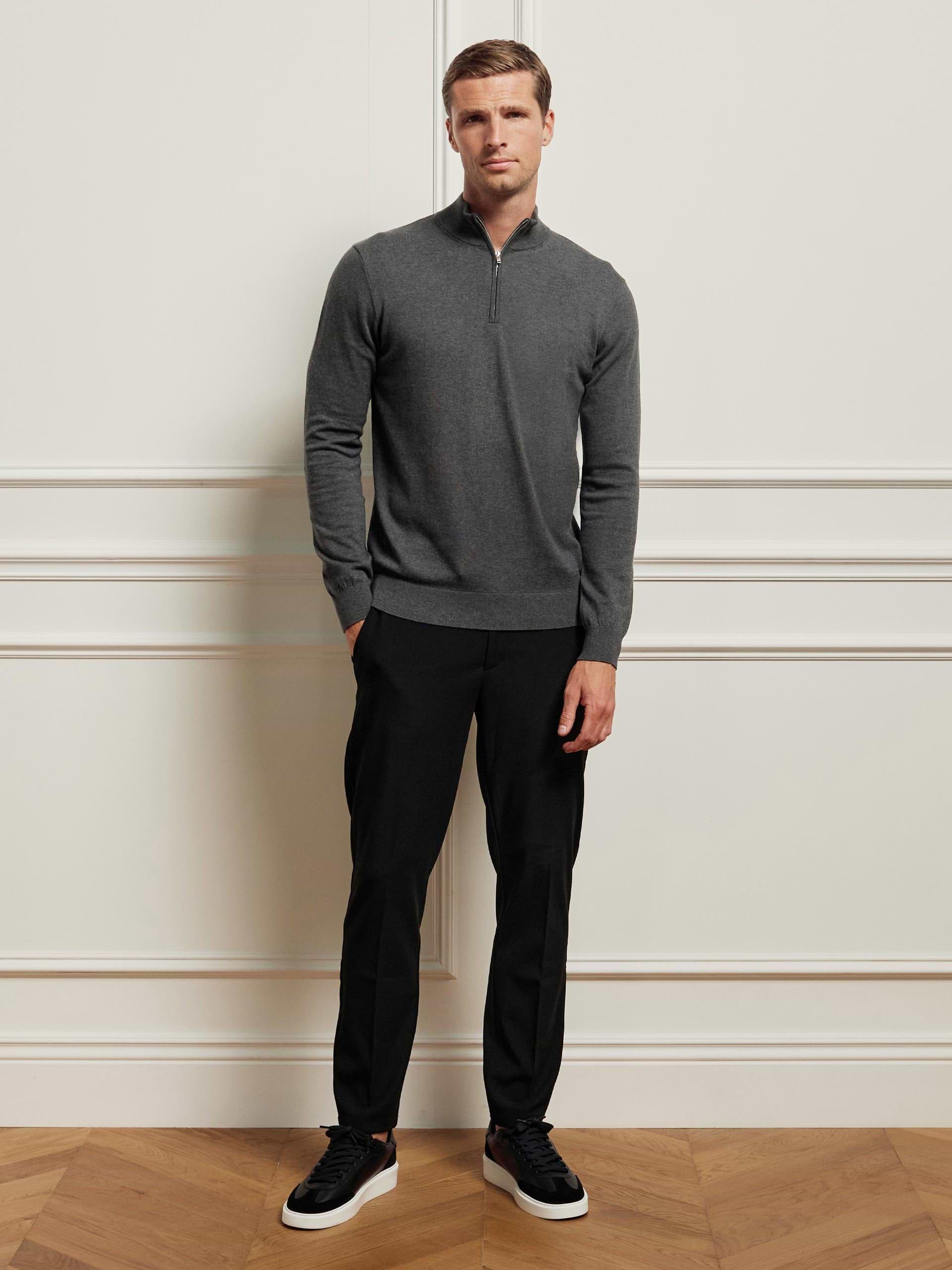 Smart Tailored Drawstring Stretch Trouser in Black