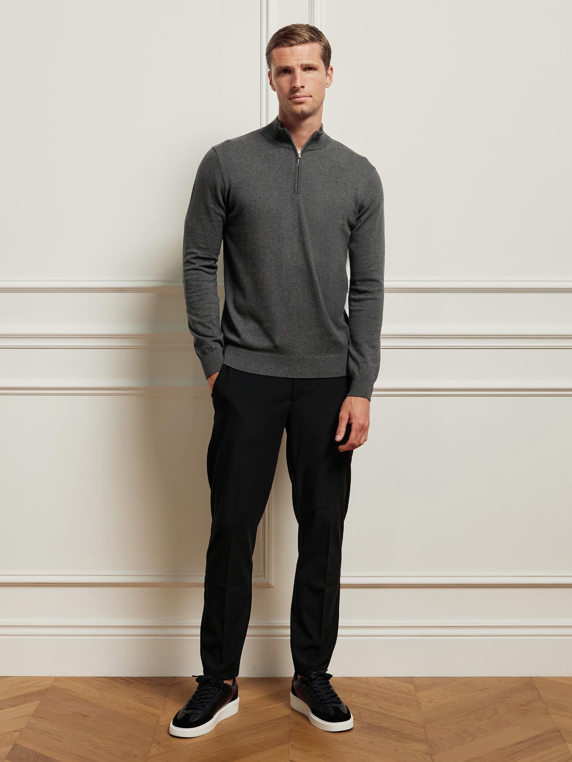 Smart Tailored Drawstring Stretch Trouser in Black