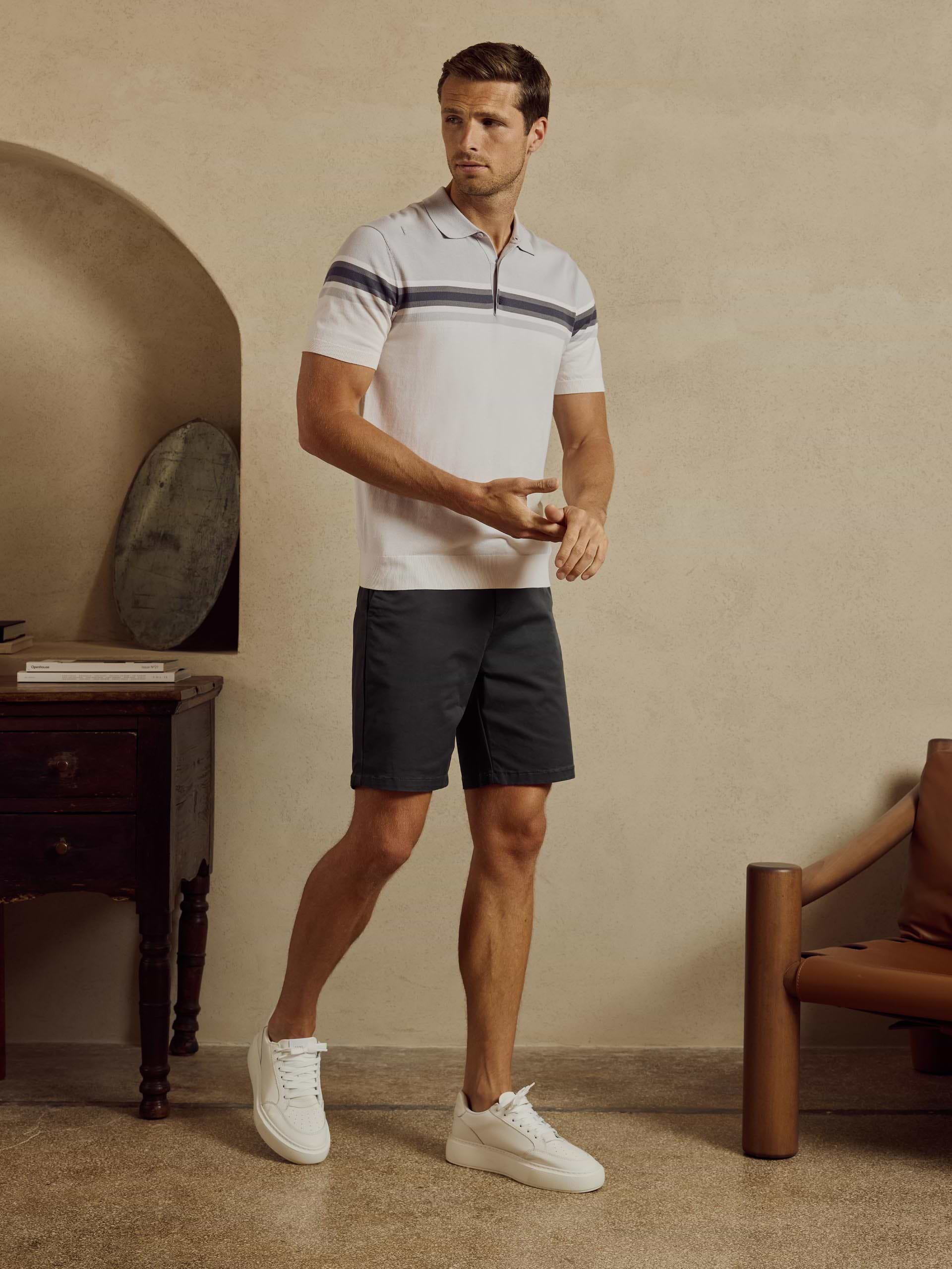 Cotton And Silk Colour Block Button Polo Shirt in Grey