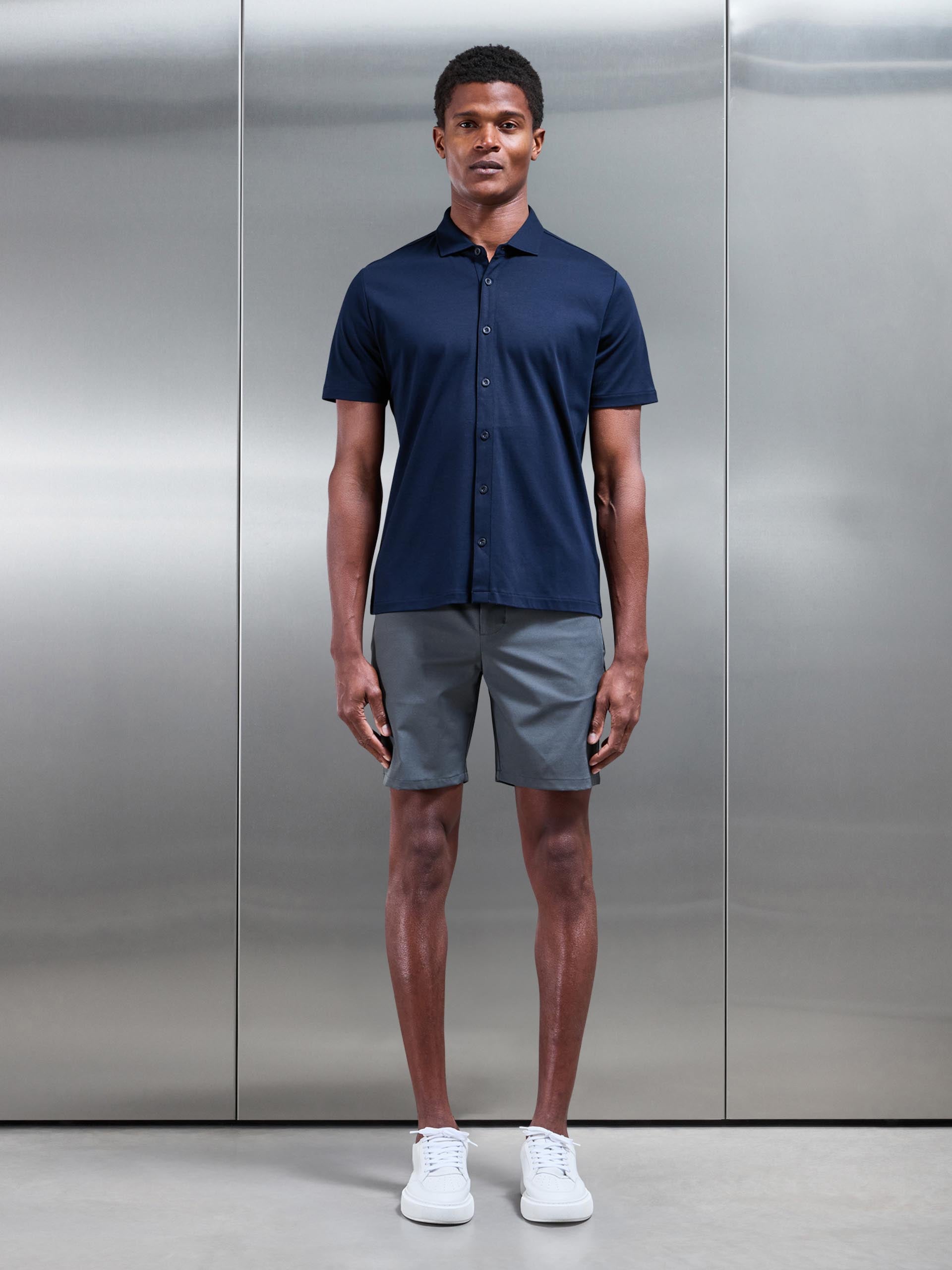 Nylon Stretch Chino Short in Grey