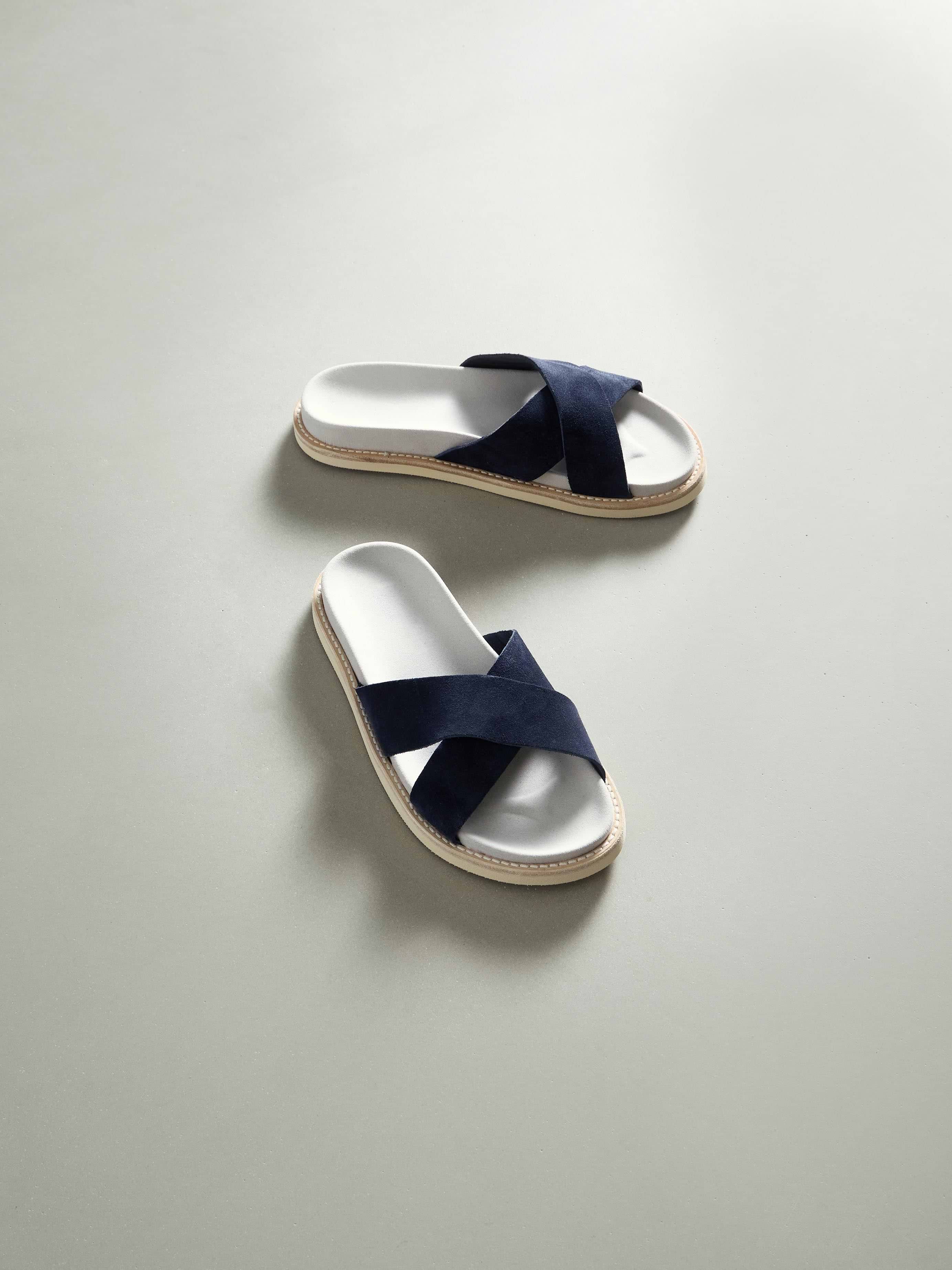 Suede Crossover Slides in Navy
