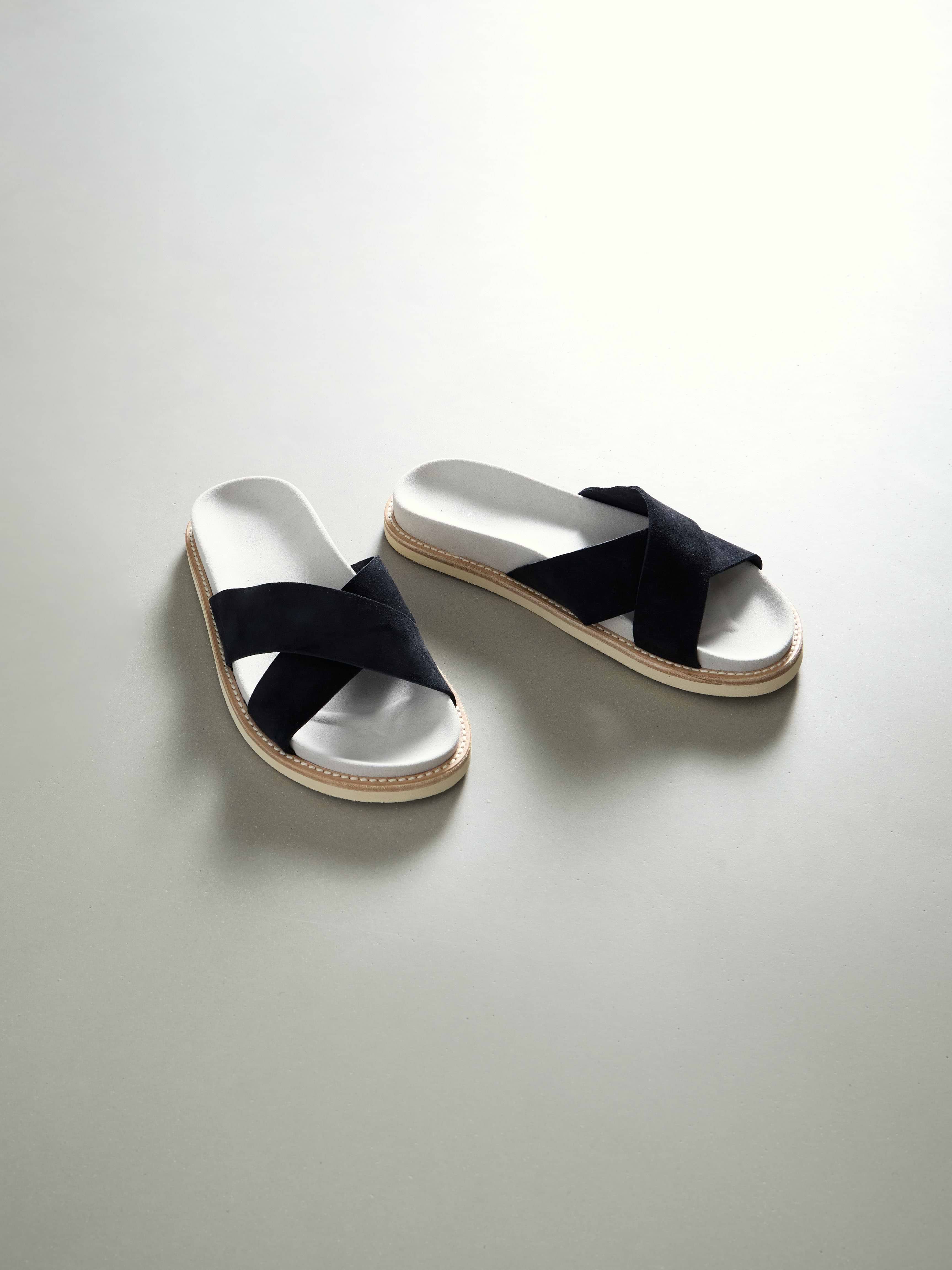 Suede Crossover Slides in Black