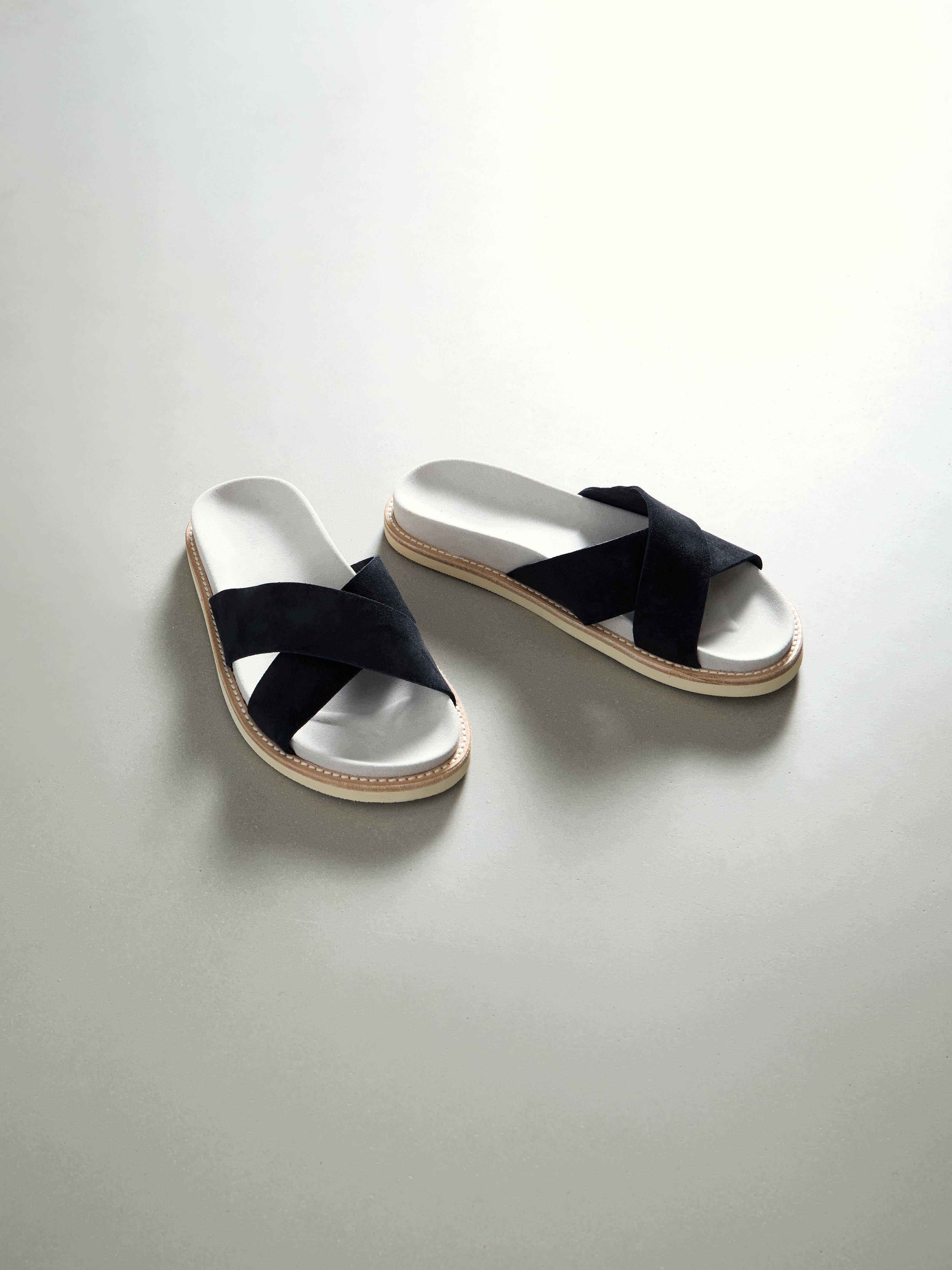 Suede Crossover Slides in Black