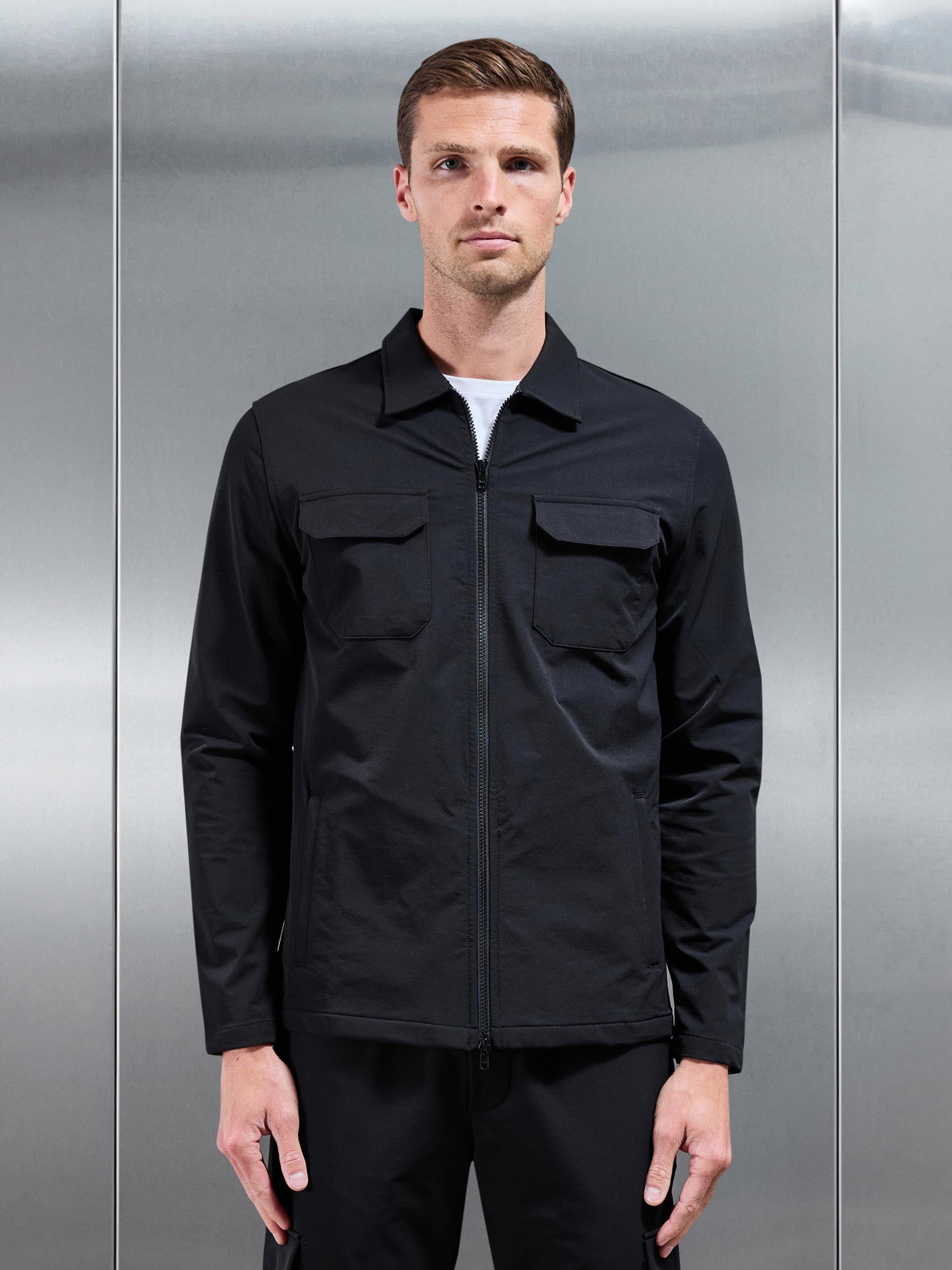 Cargo Zip Through Jacket in Black
