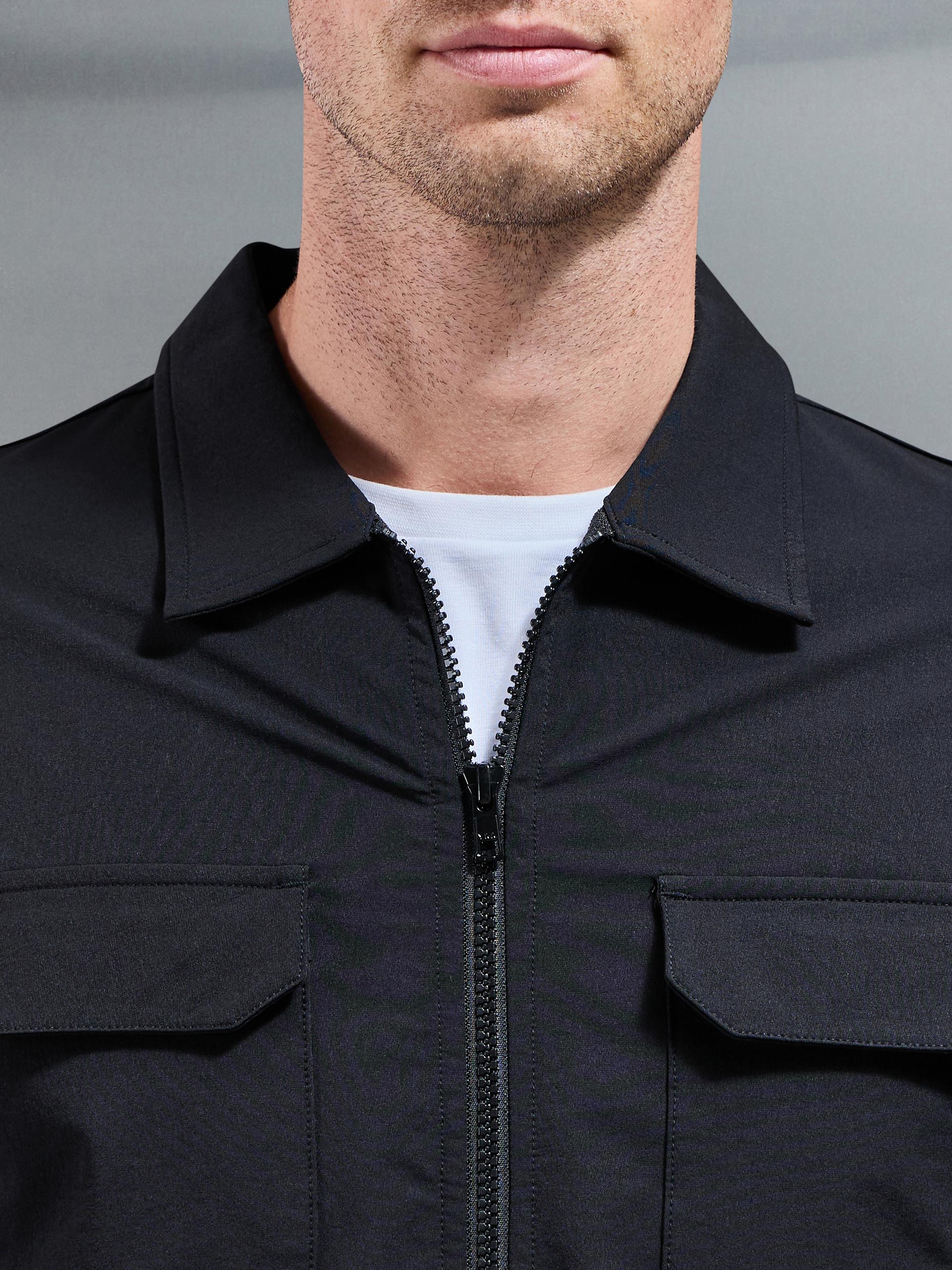 Cargo Zip Through Jacket in Black