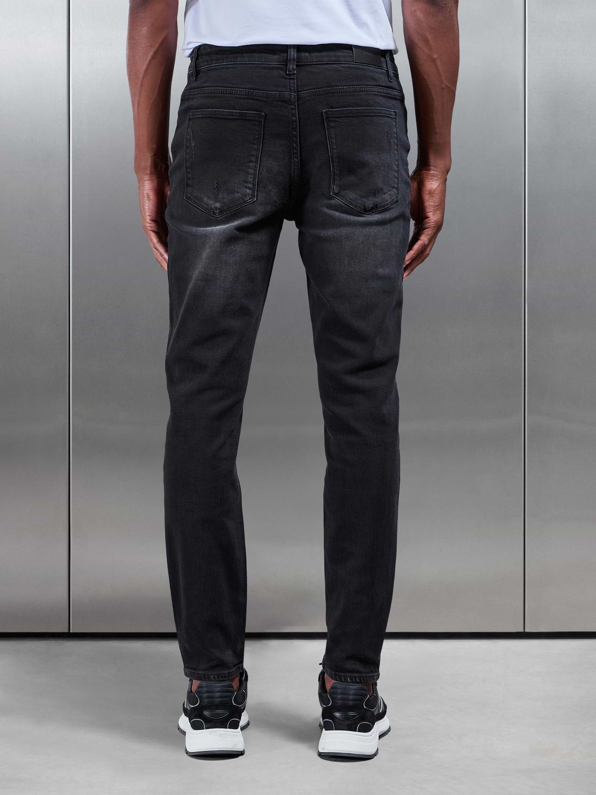 Distressed Denim Jeans in Black Wash