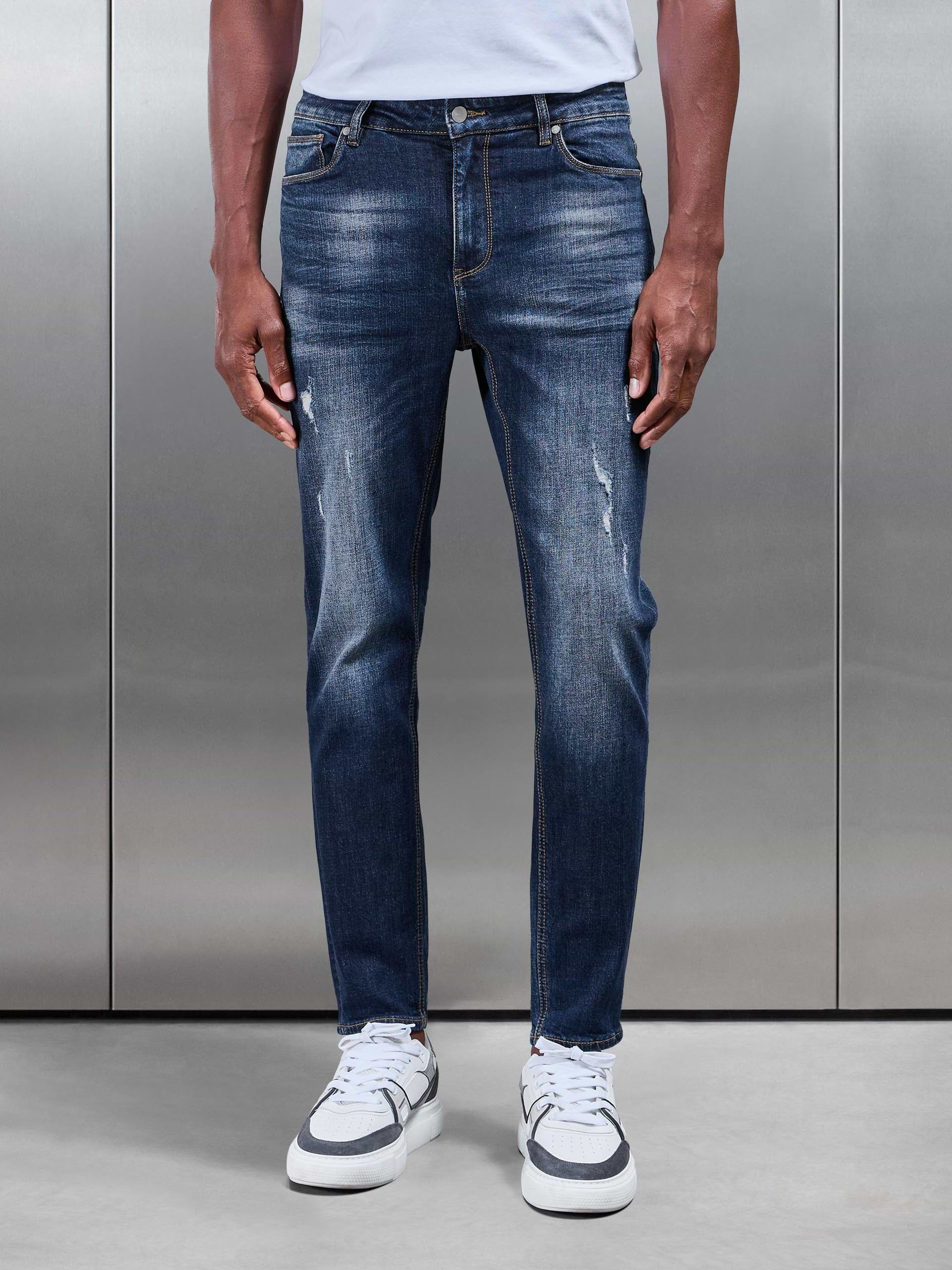 Distressed Denim Jeans in Dark Wash