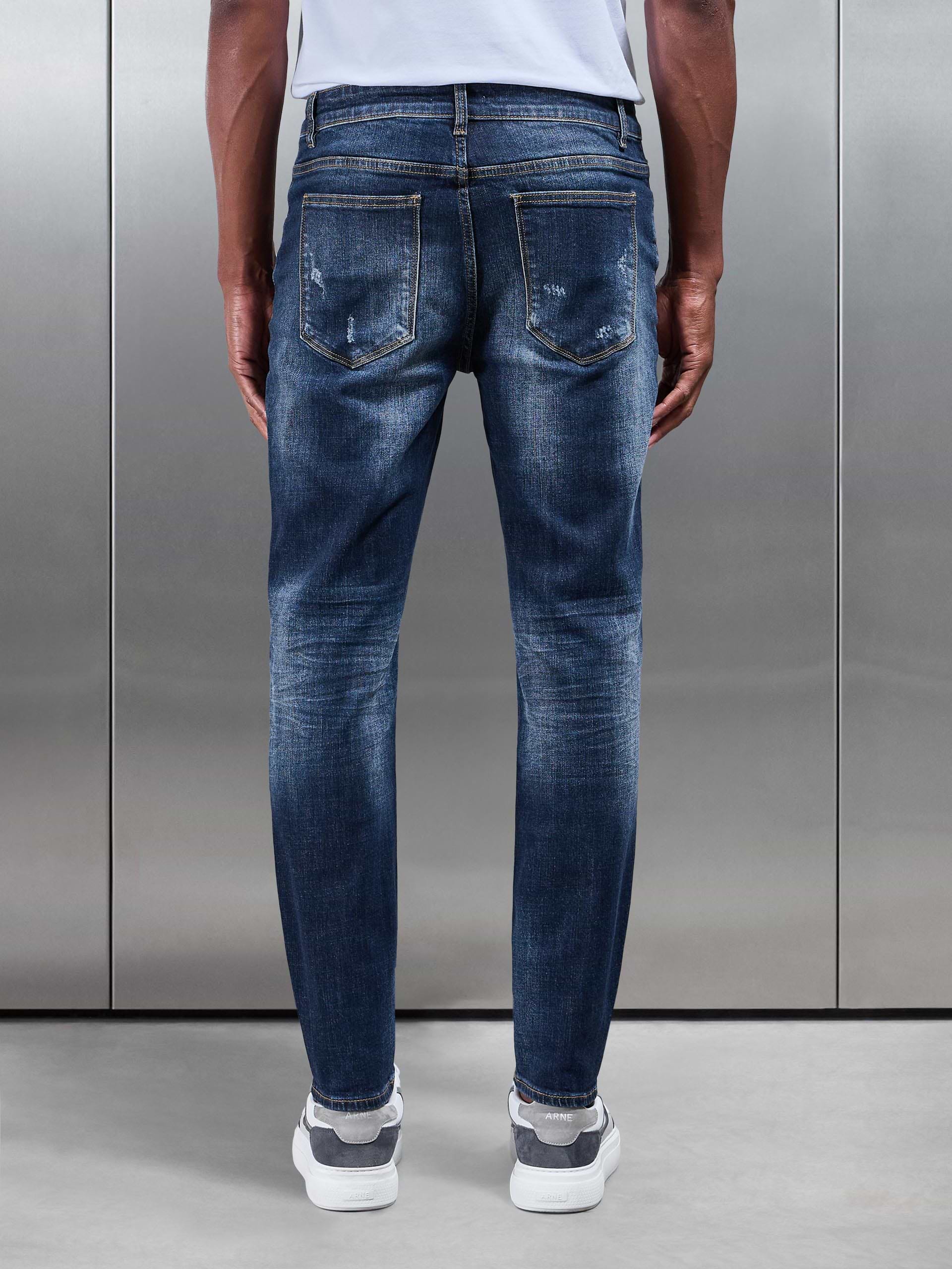 Distressed Denim Jeans in Dark Wash