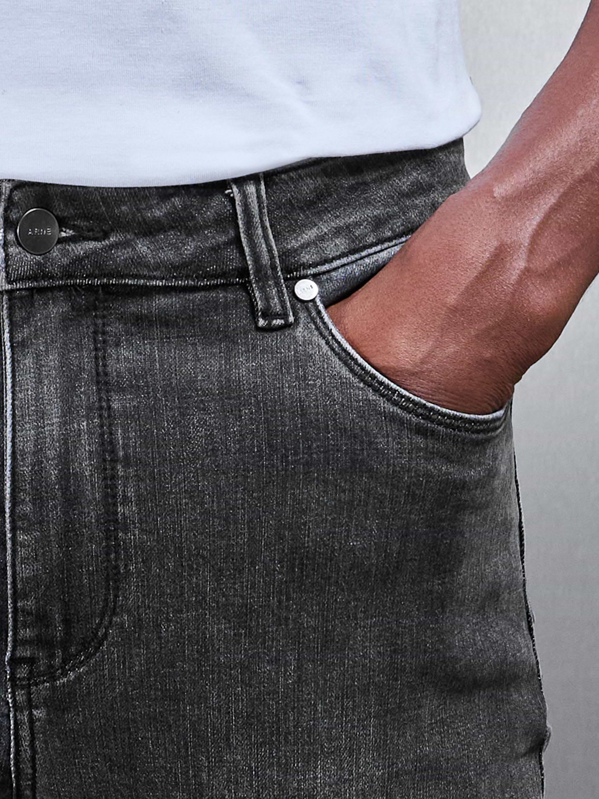 Distressed Denim Jeans in Grey Wash
