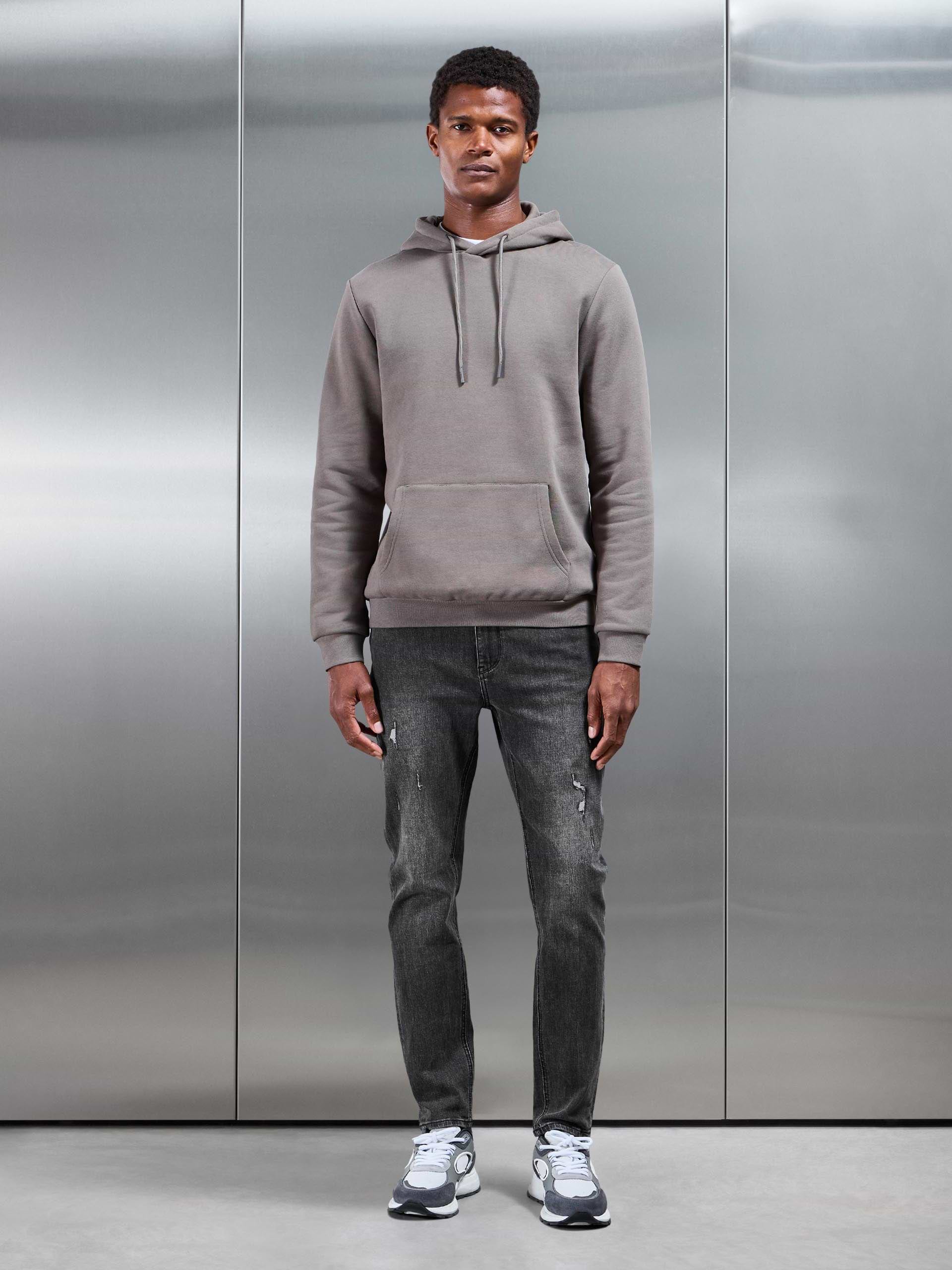 Distressed Denim Jeans in Grey Wash