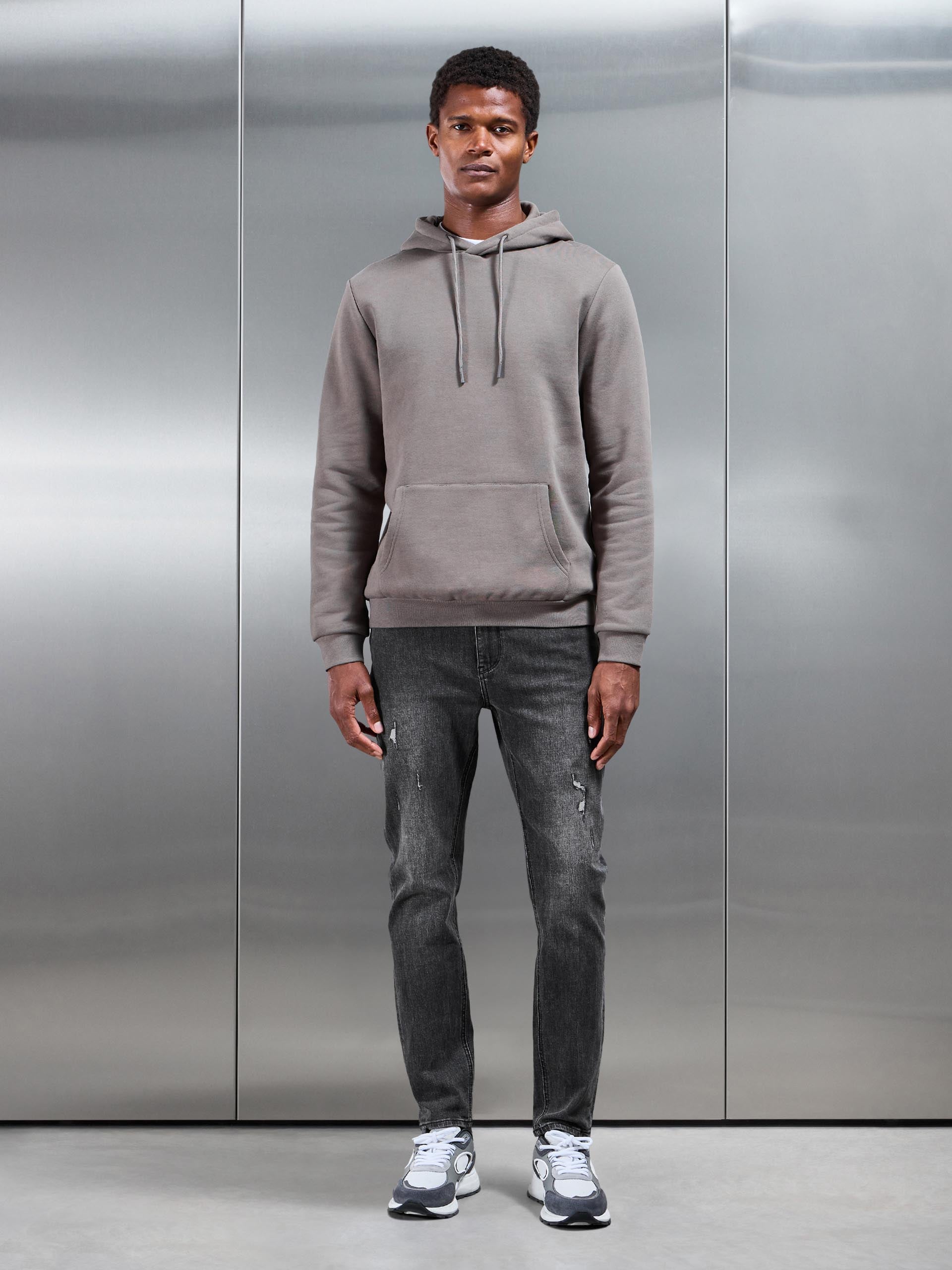 Distressed Denim Jeans in Grey Wash