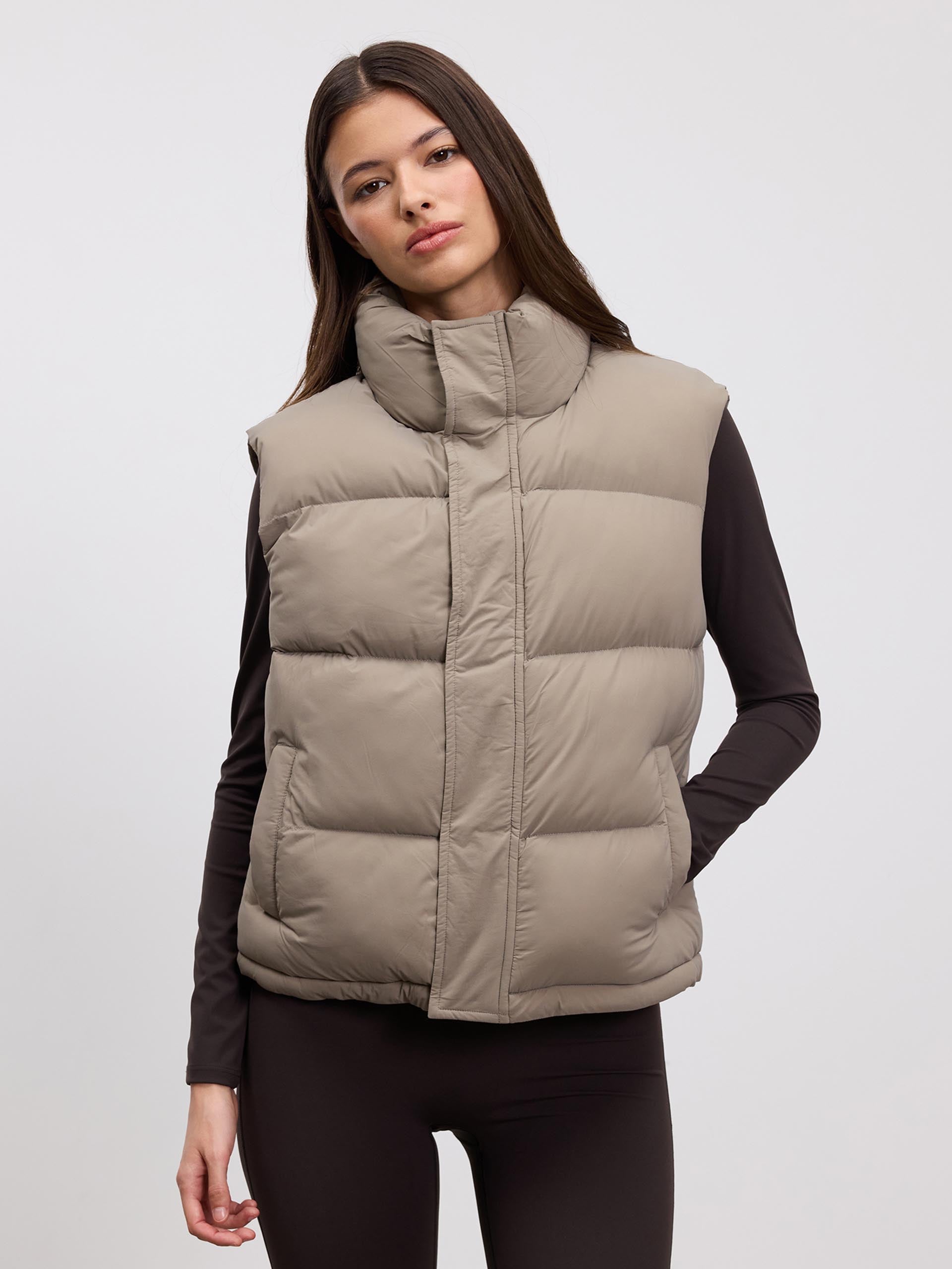 Womens Puffer Gilet in Stone