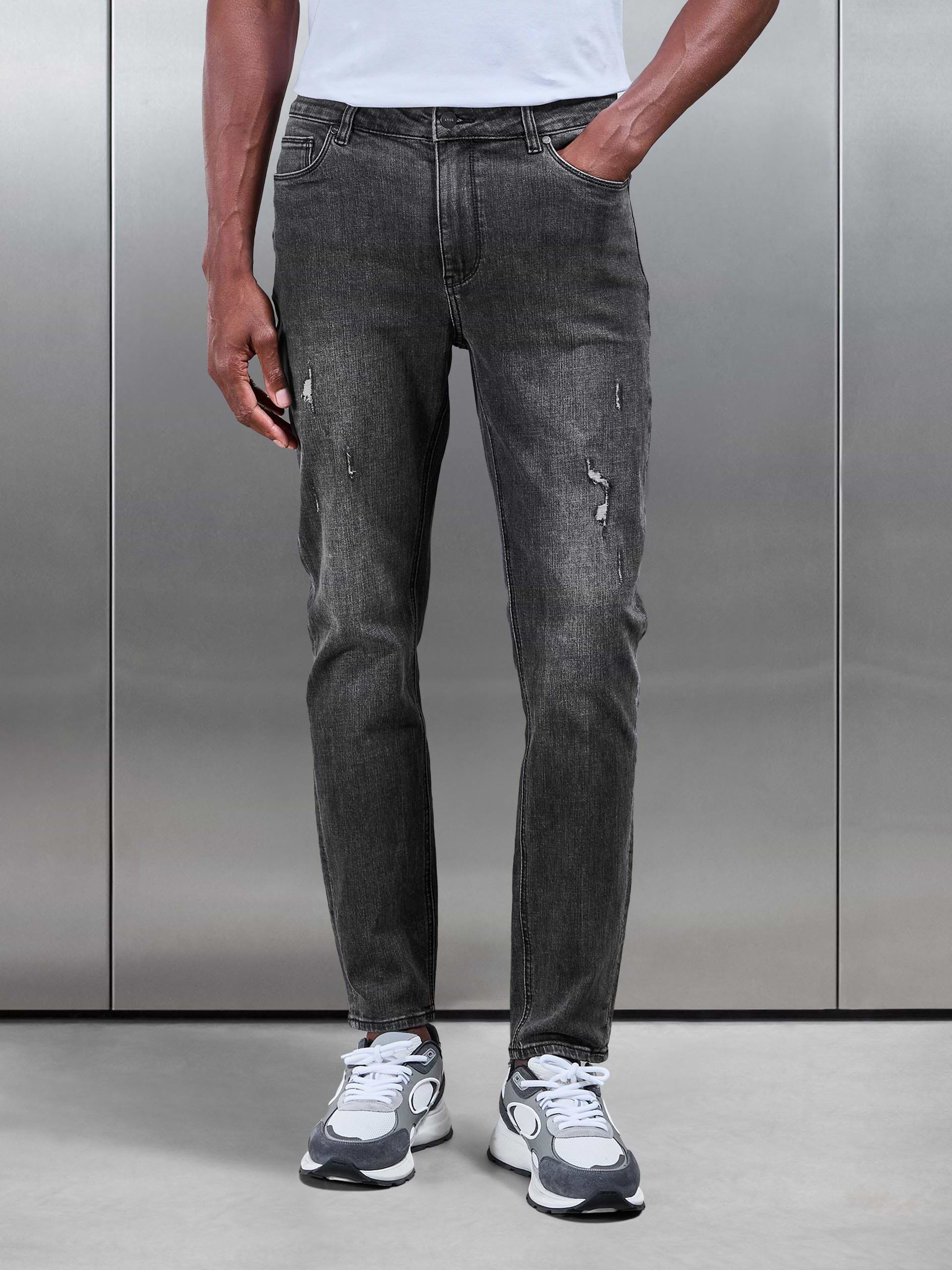 Distressed Denim Jeans Black Wash
