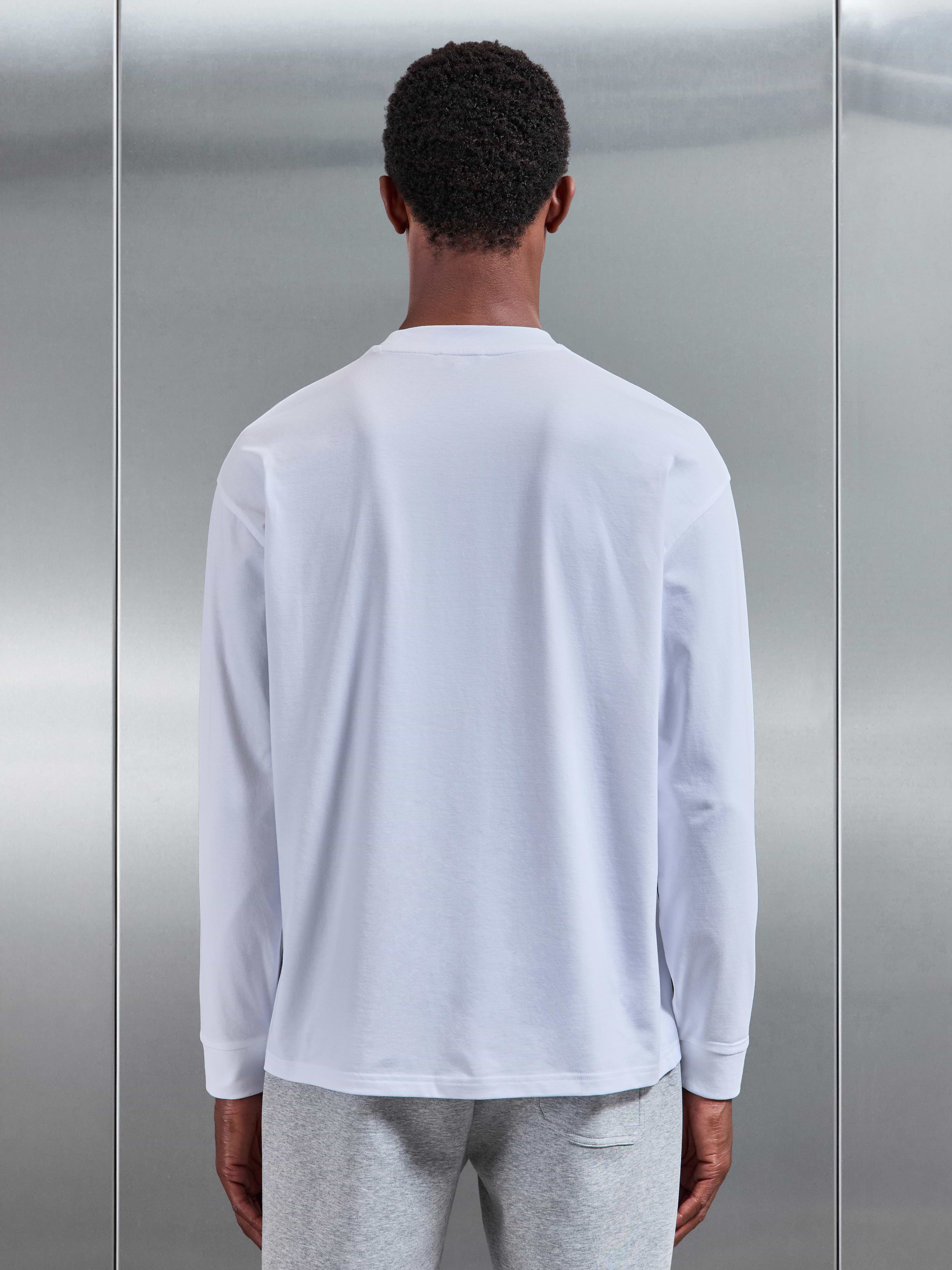 Essential Cotton Stretch Long Sleeve Relaxed T-Shirt in White