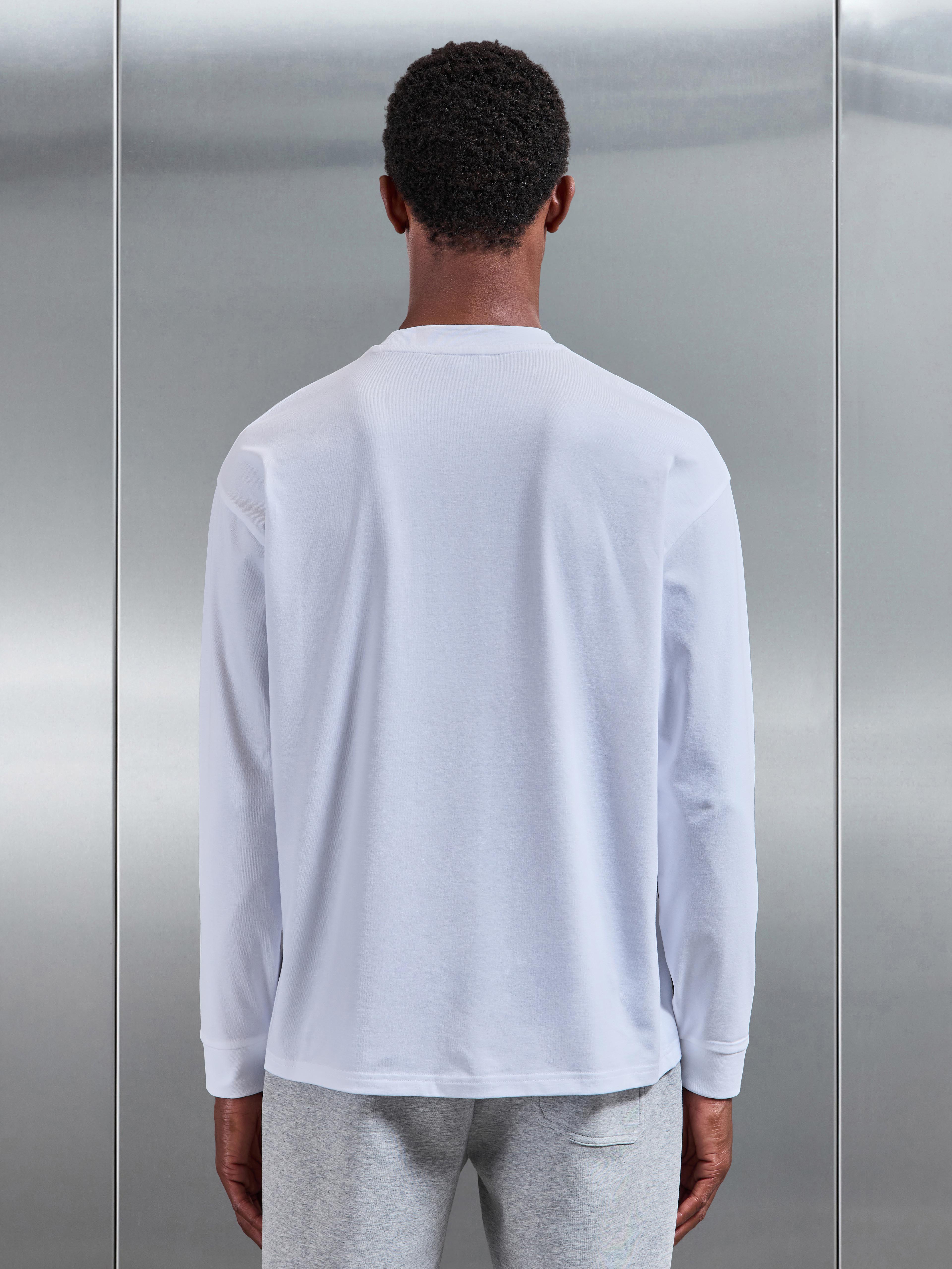Essential Cotton Stretch Long Sleeve Relaxed T-Shirt in White