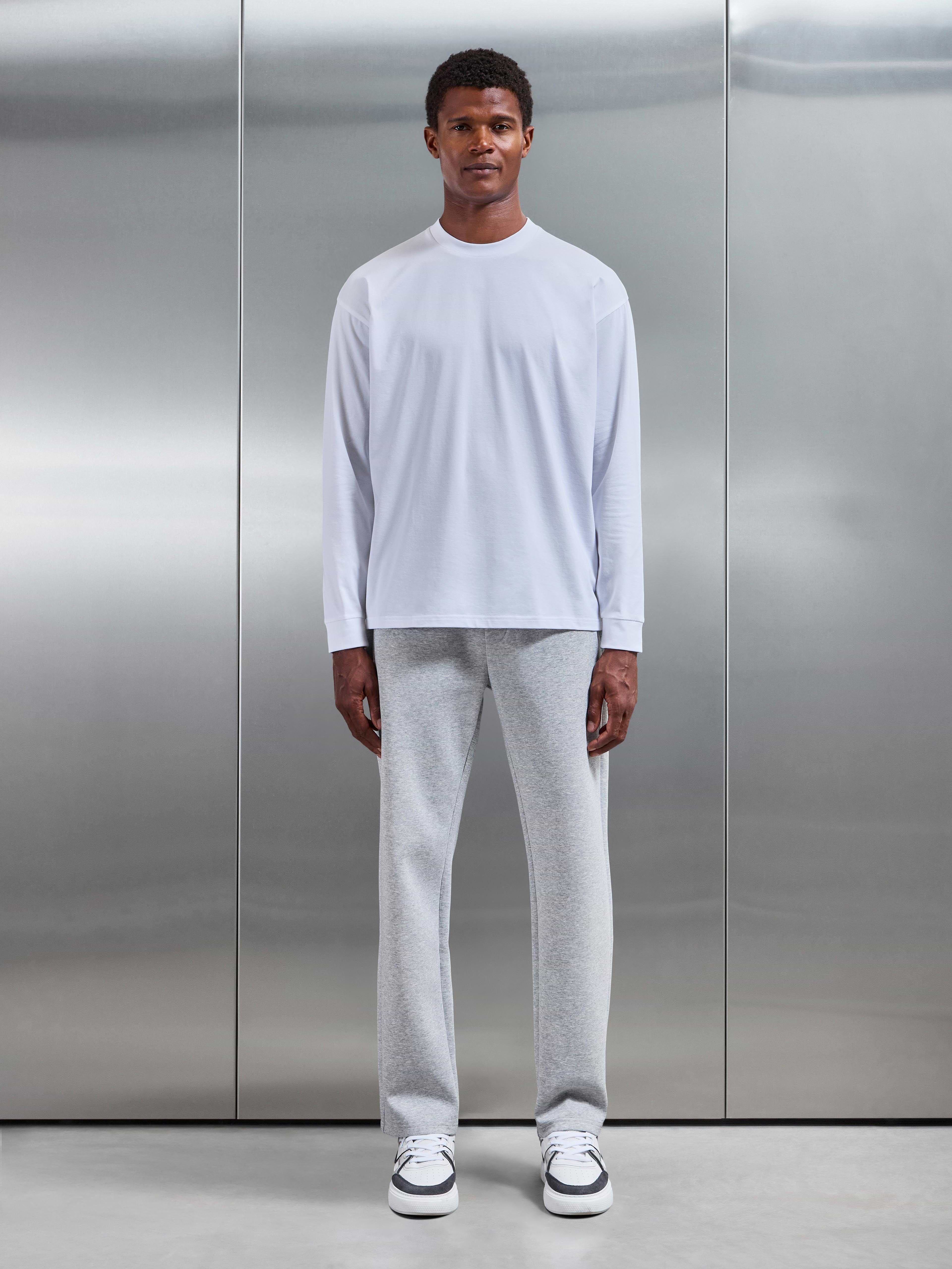 Essential Cotton Stretch Long Sleeve Relaxed T-Shirt in White