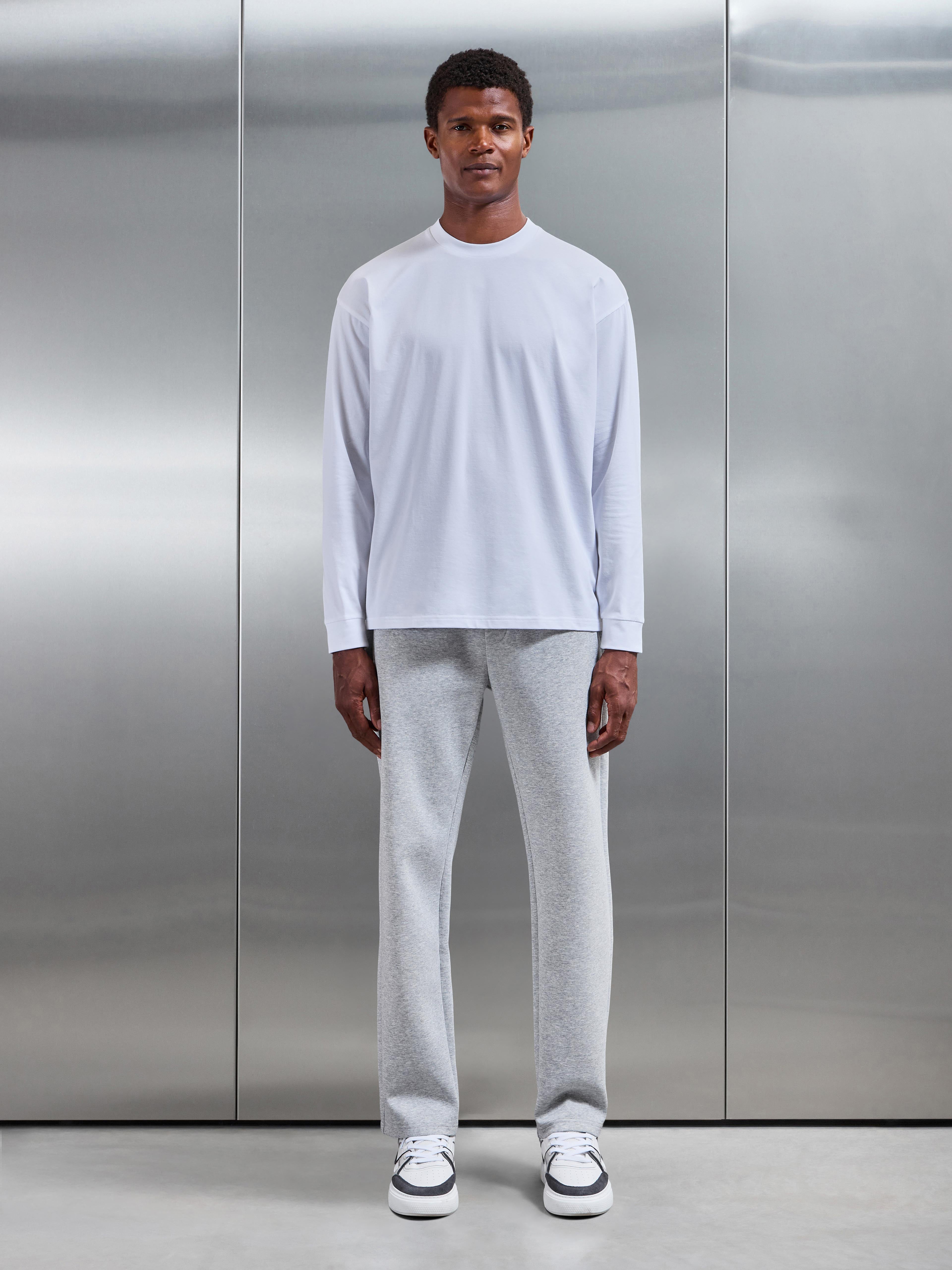 Essential Cotton Stretch Long Sleeve Relaxed T-Shirt in White