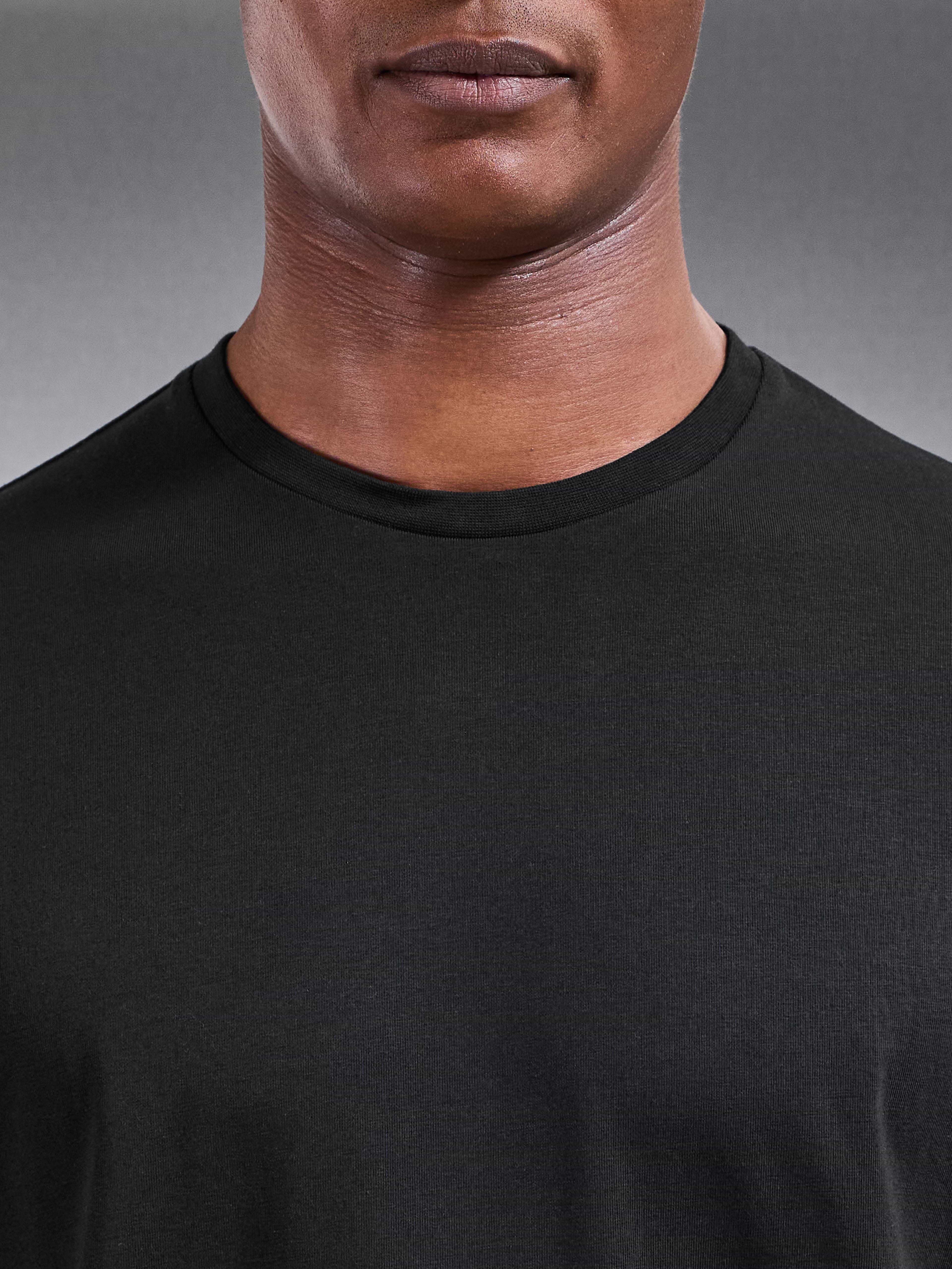 Essential Cotton Stretch Long Sleeve Slim T-Shirt in Black