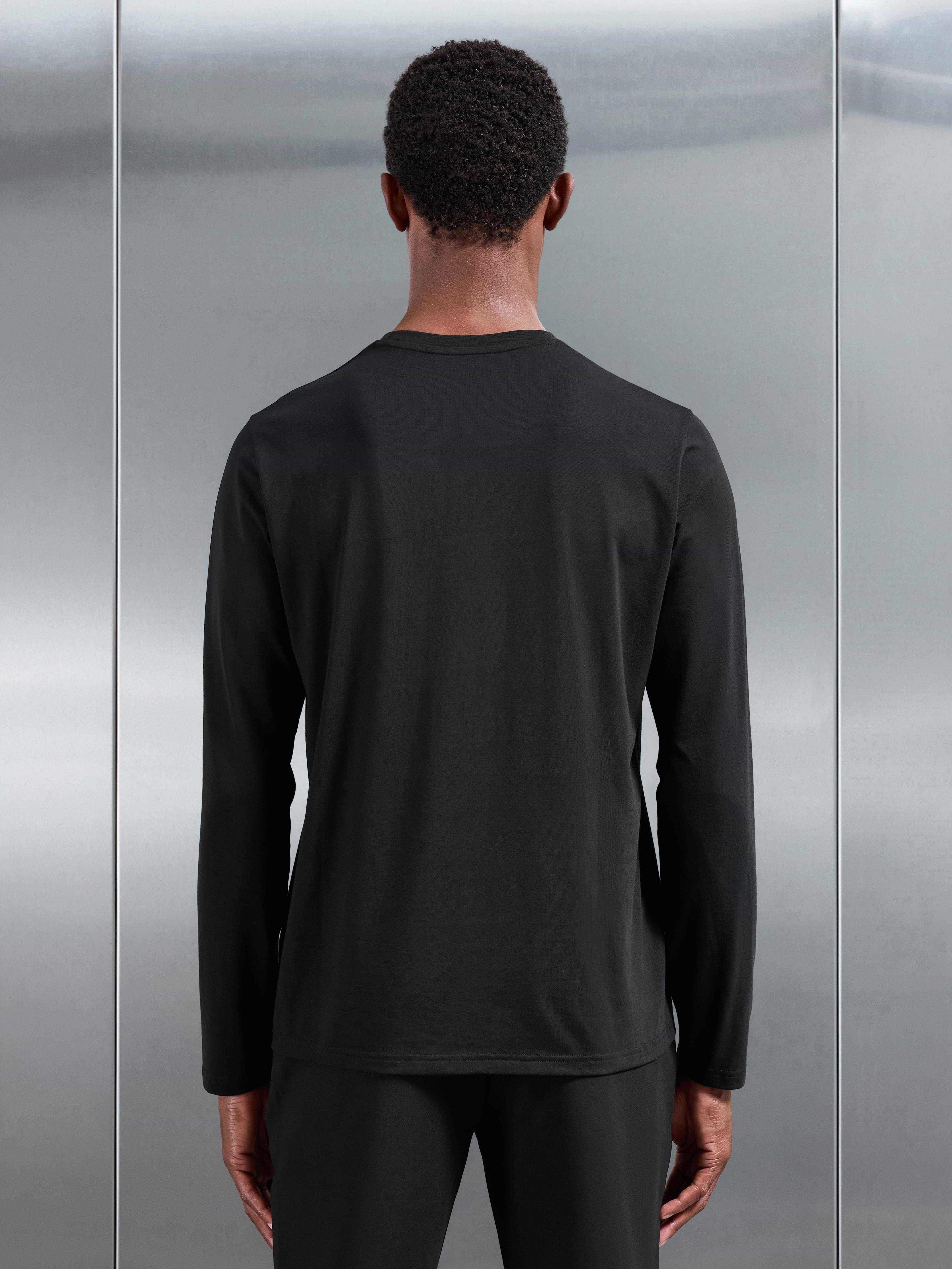 Essential Cotton Stretch Long Sleeve Slim T-Shirt in Black