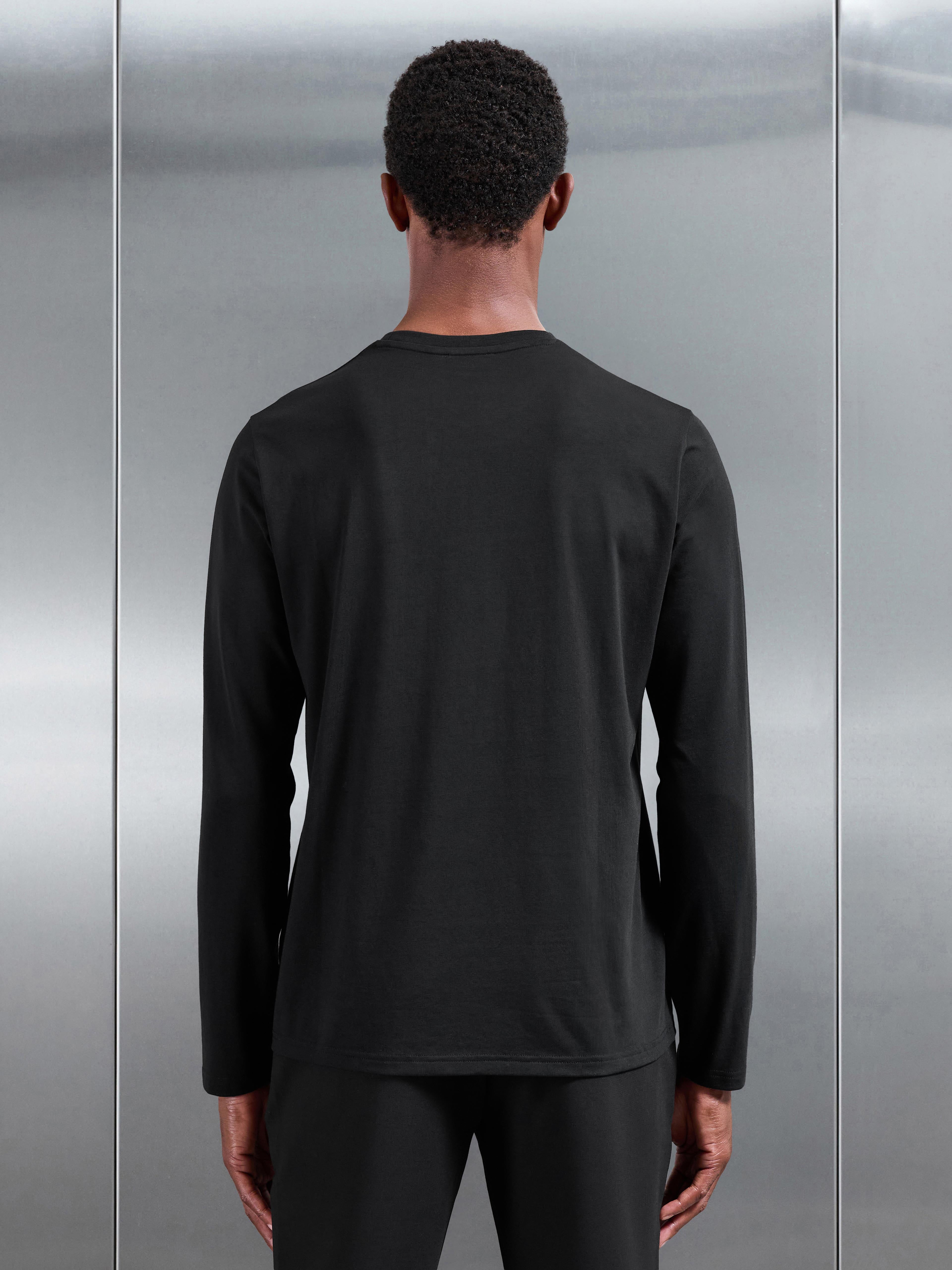 Essential Cotton Stretch Long Sleeve Slim T-Shirt in Black