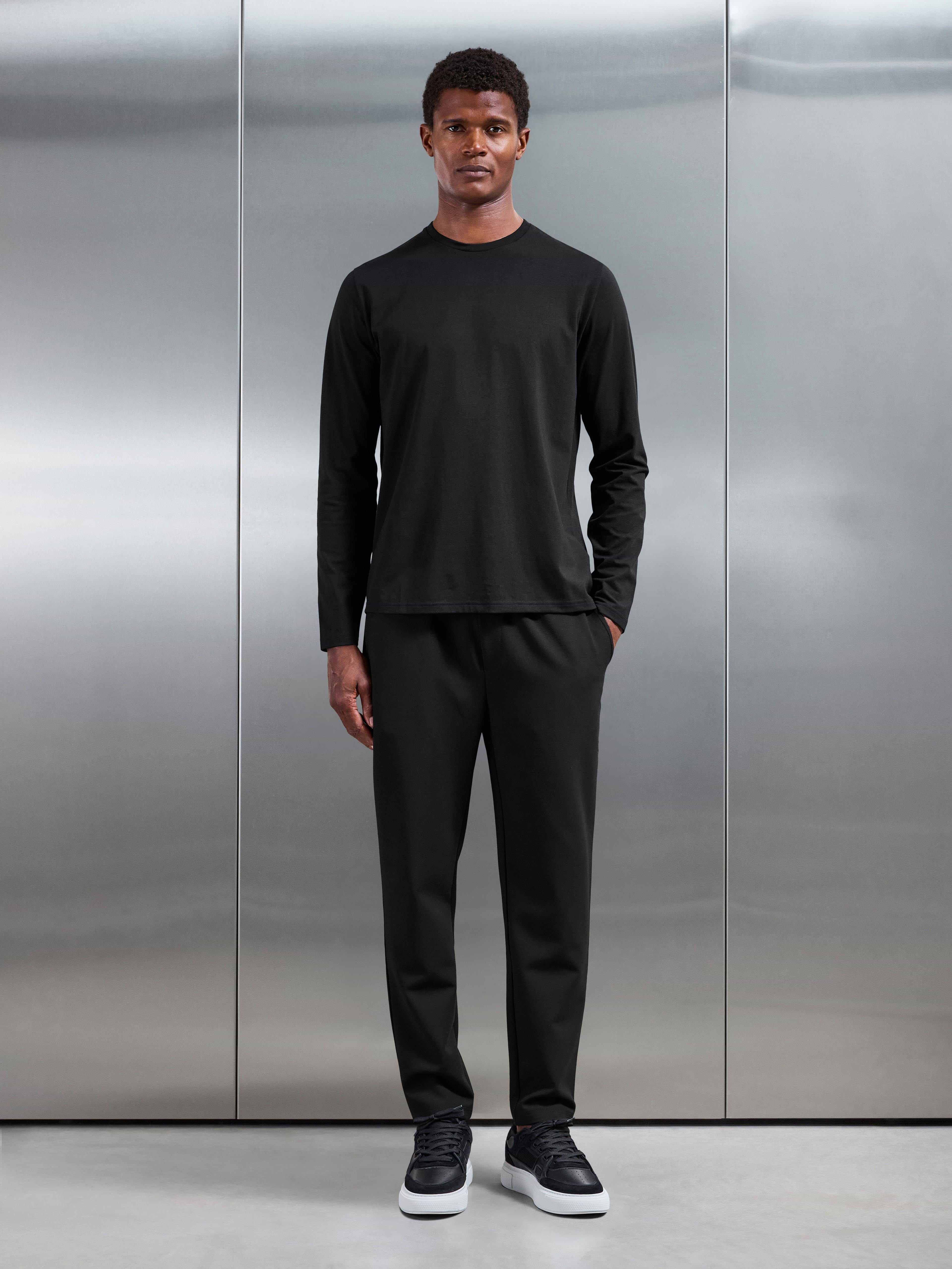 Essential Cotton Stretch Long Sleeve Slim T-Shirt in Black