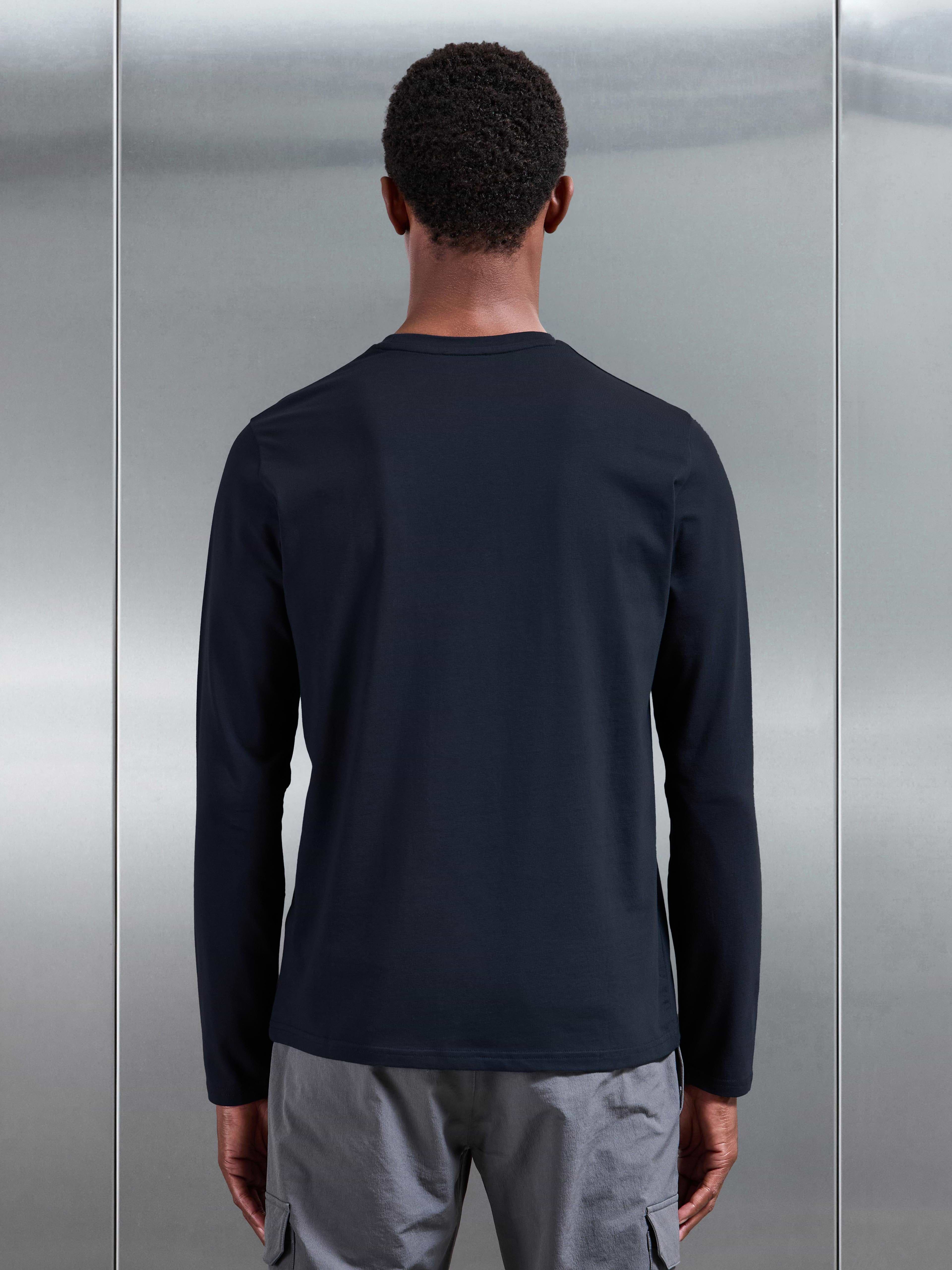 Essential Cotton Stretch Long Sleeve Slim T-Shirt in Navy