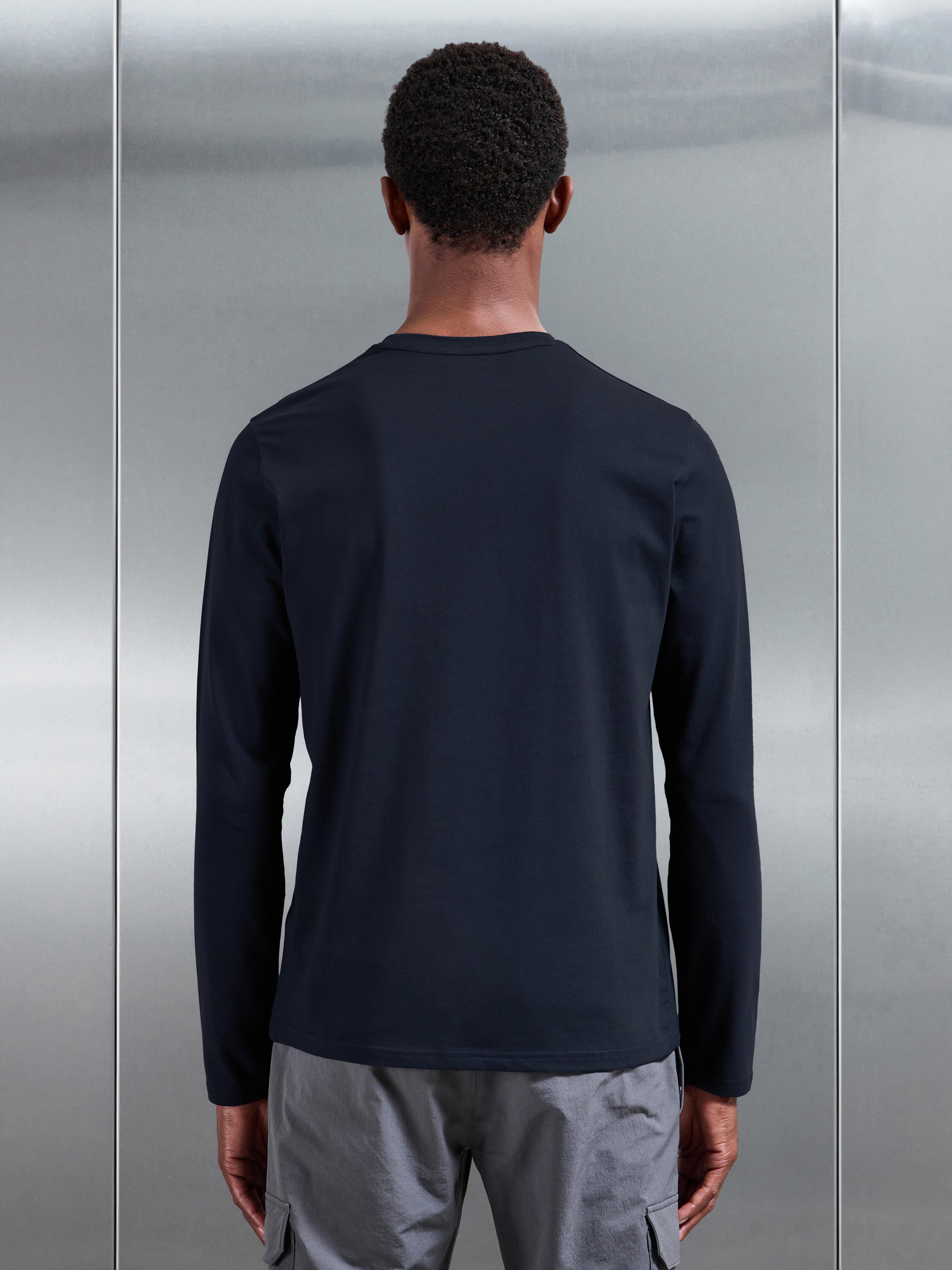 Essential Cotton Stretch Long Sleeve Slim T-Shirt in Navy