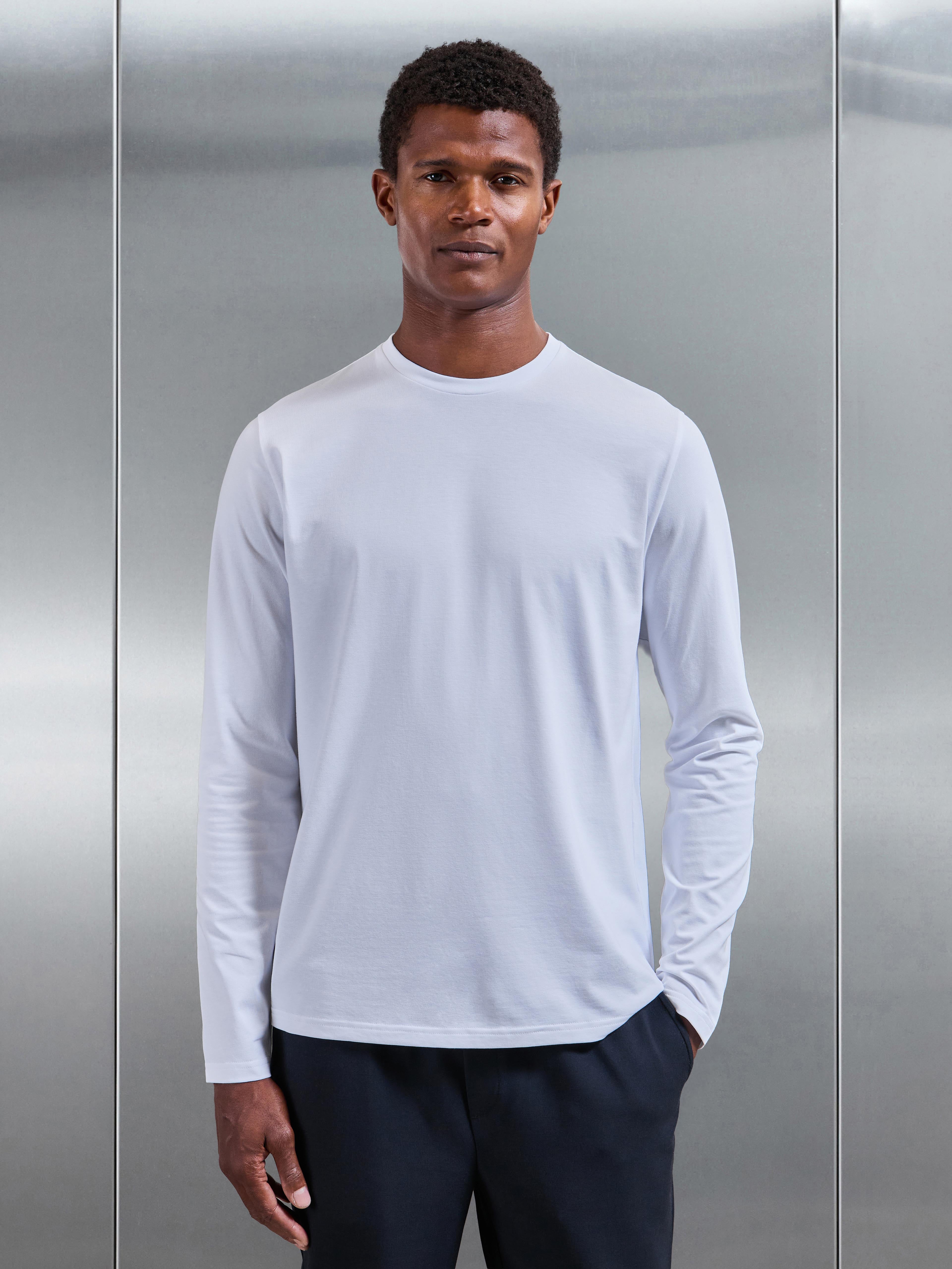 Essential Cotton Stretch Long Sleeve Slim T-Shirt in White