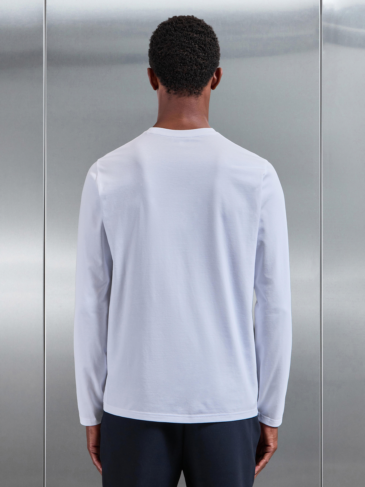 Essential Cotton Stretch Long Sleeve Slim T-Shirt in White | ARNE US