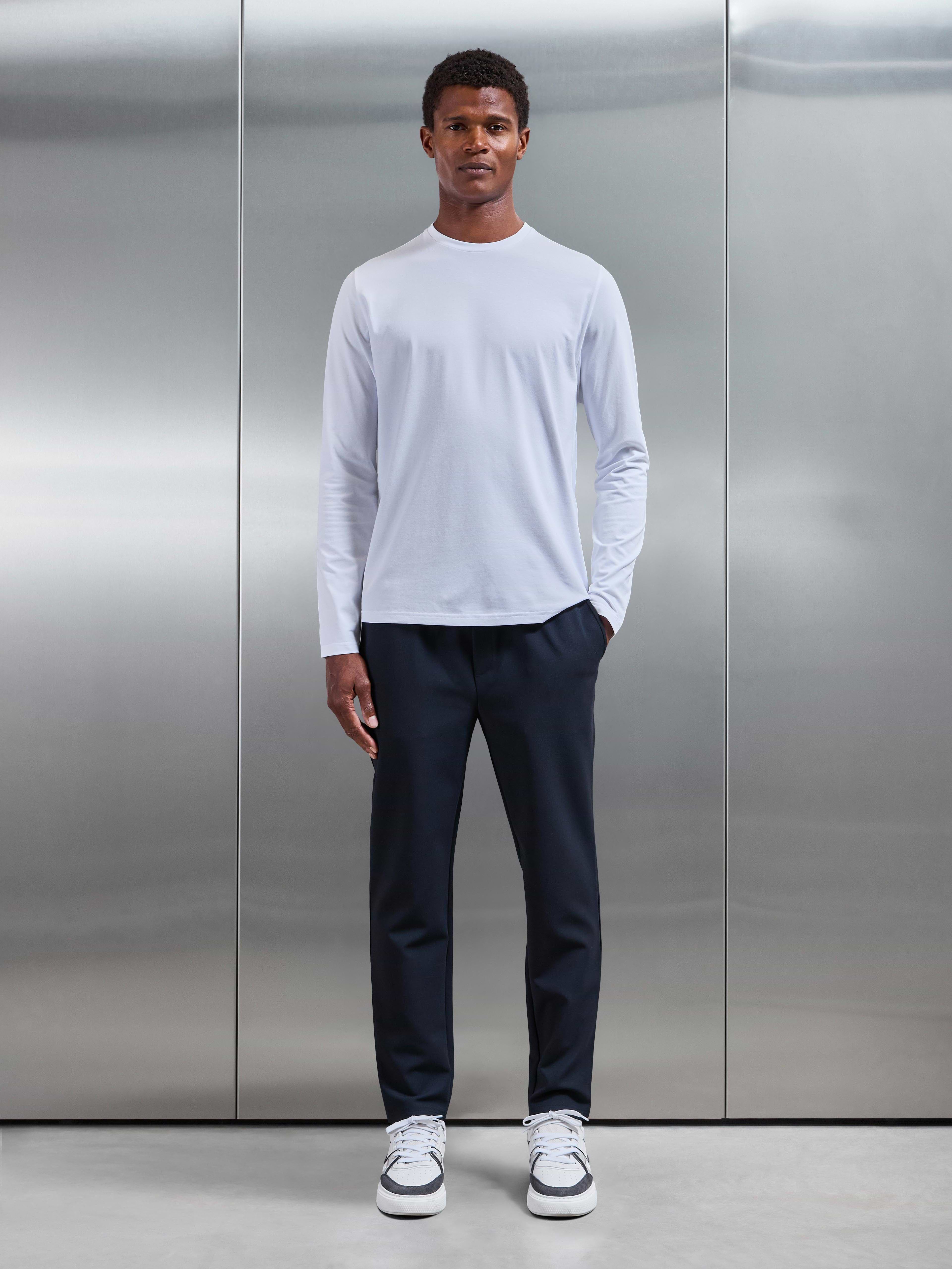Essential Cotton Stretch Long Sleeve Slim T-Shirt in White