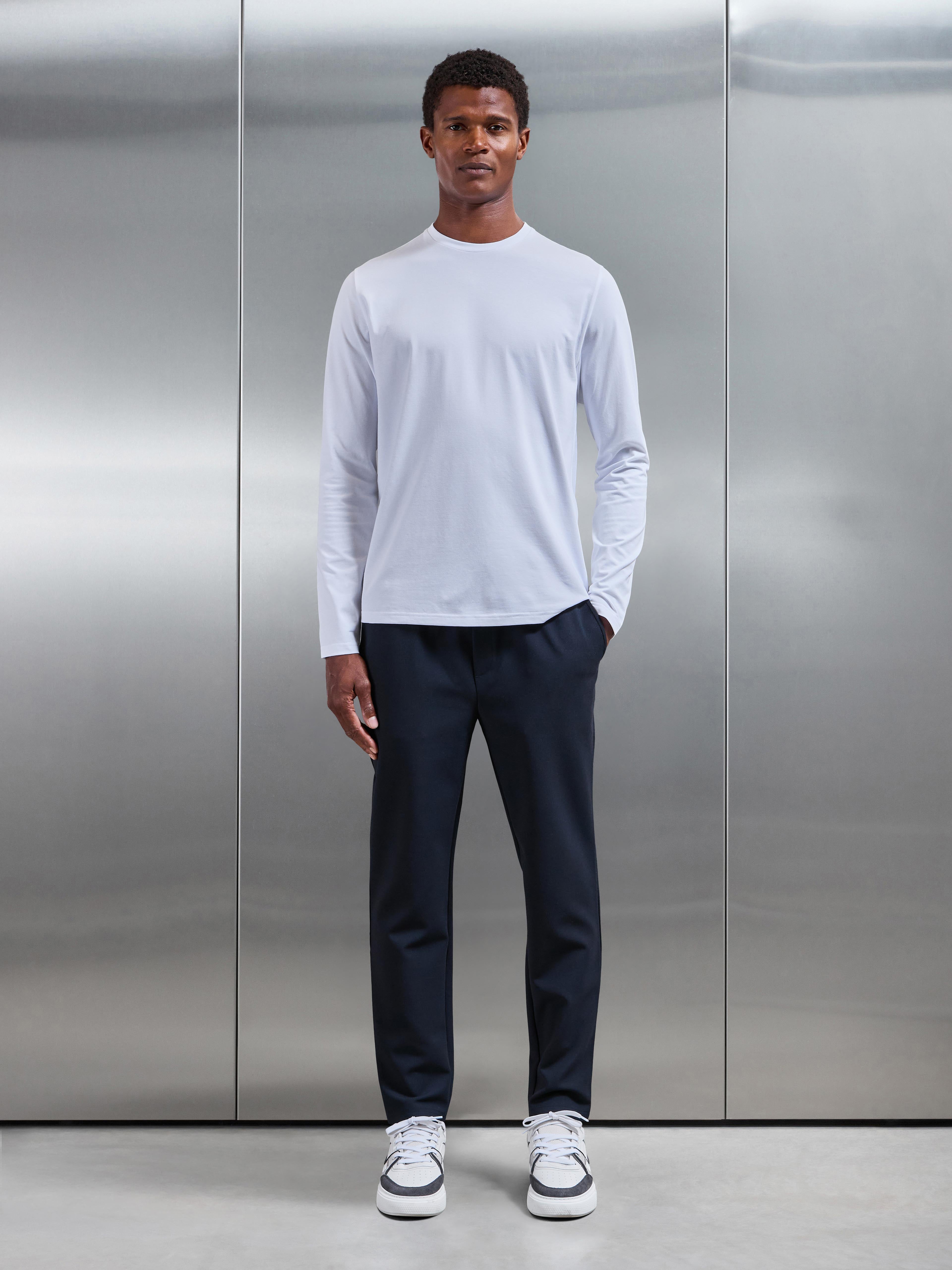 Essential Cotton Stretch Long Sleeve Slim T-Shirt in White