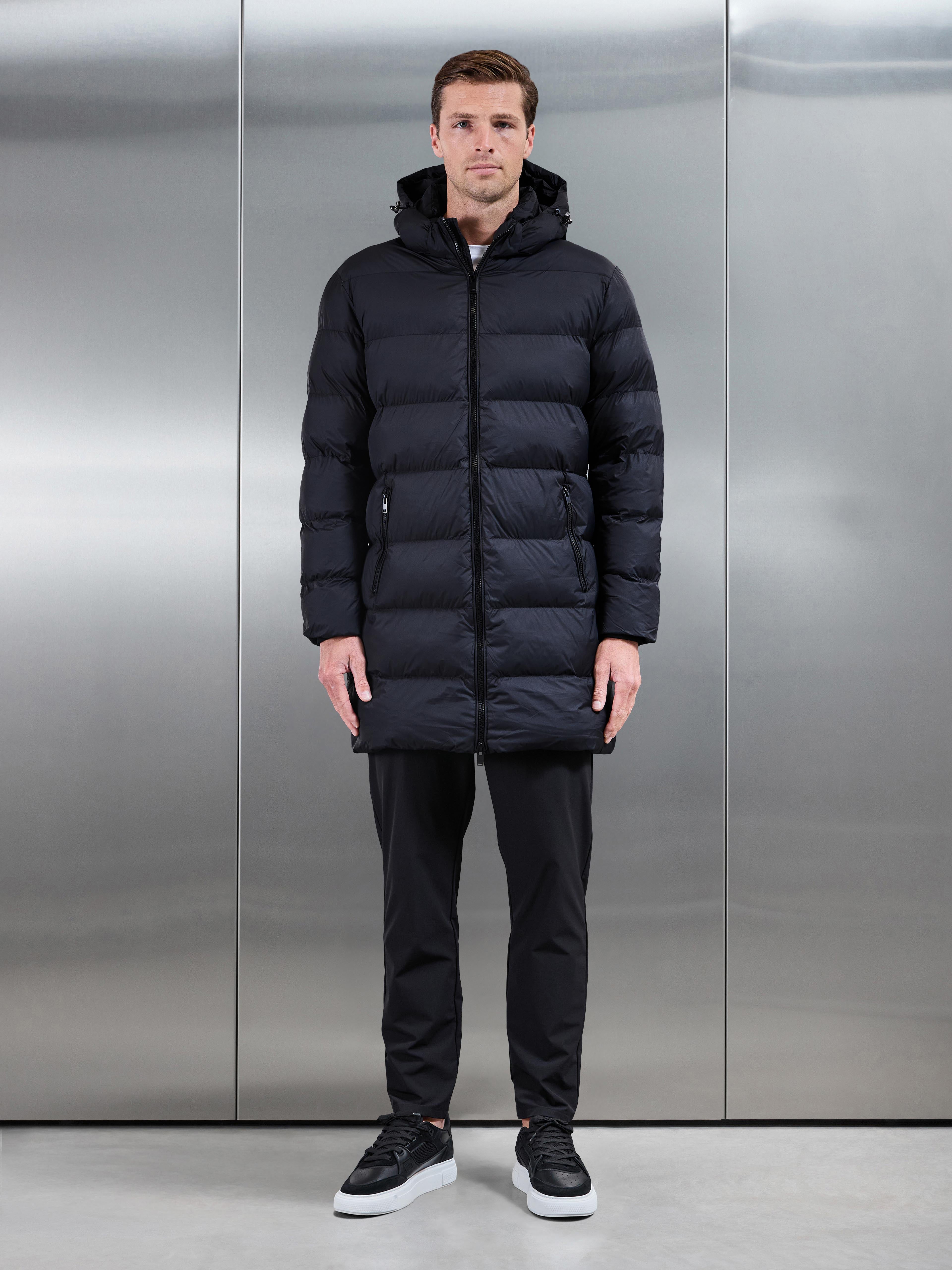 Essential Mid Length Puffer Jacket in Black
