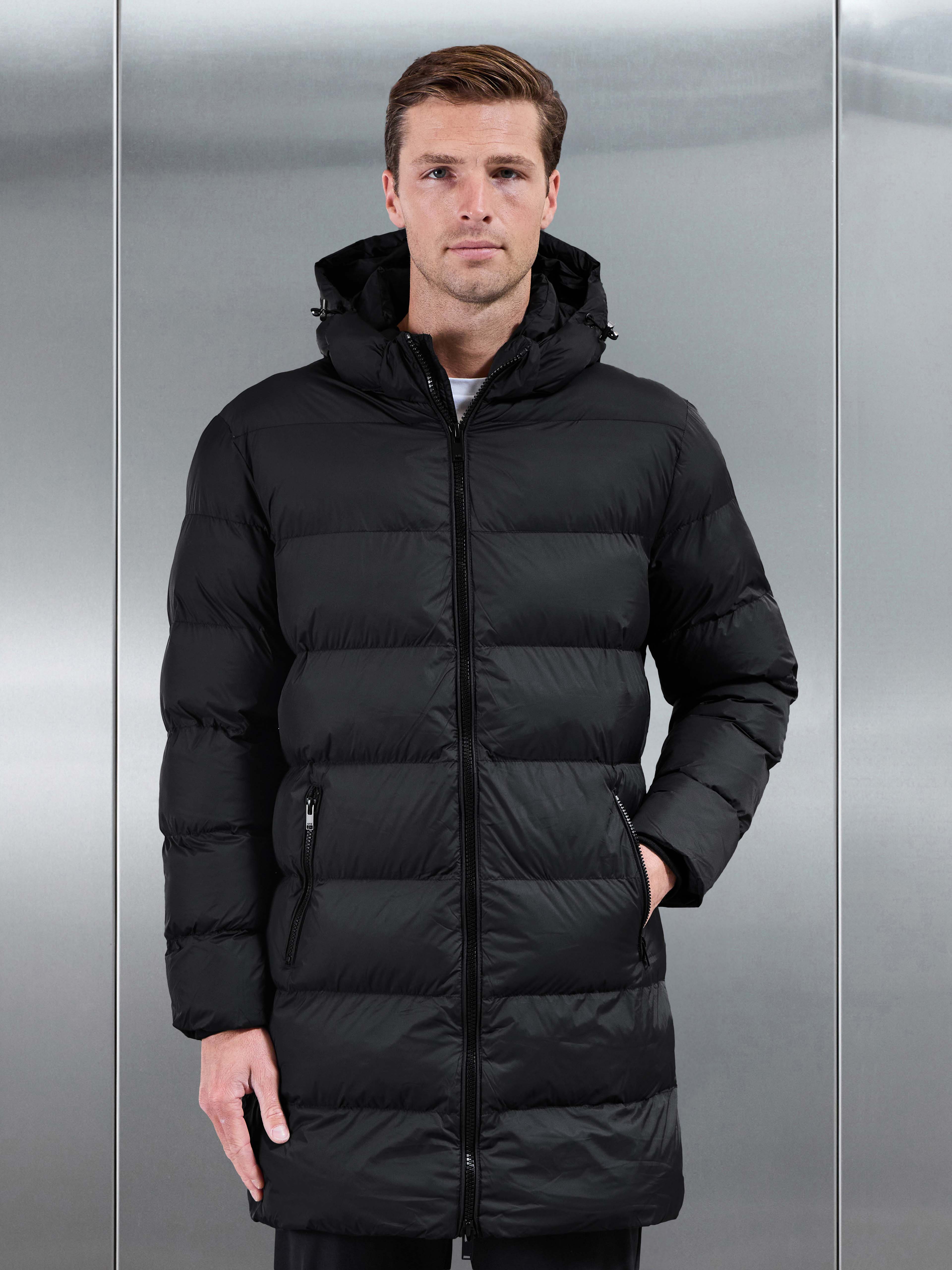 Essential Mid Length Puffer Jacket in Black