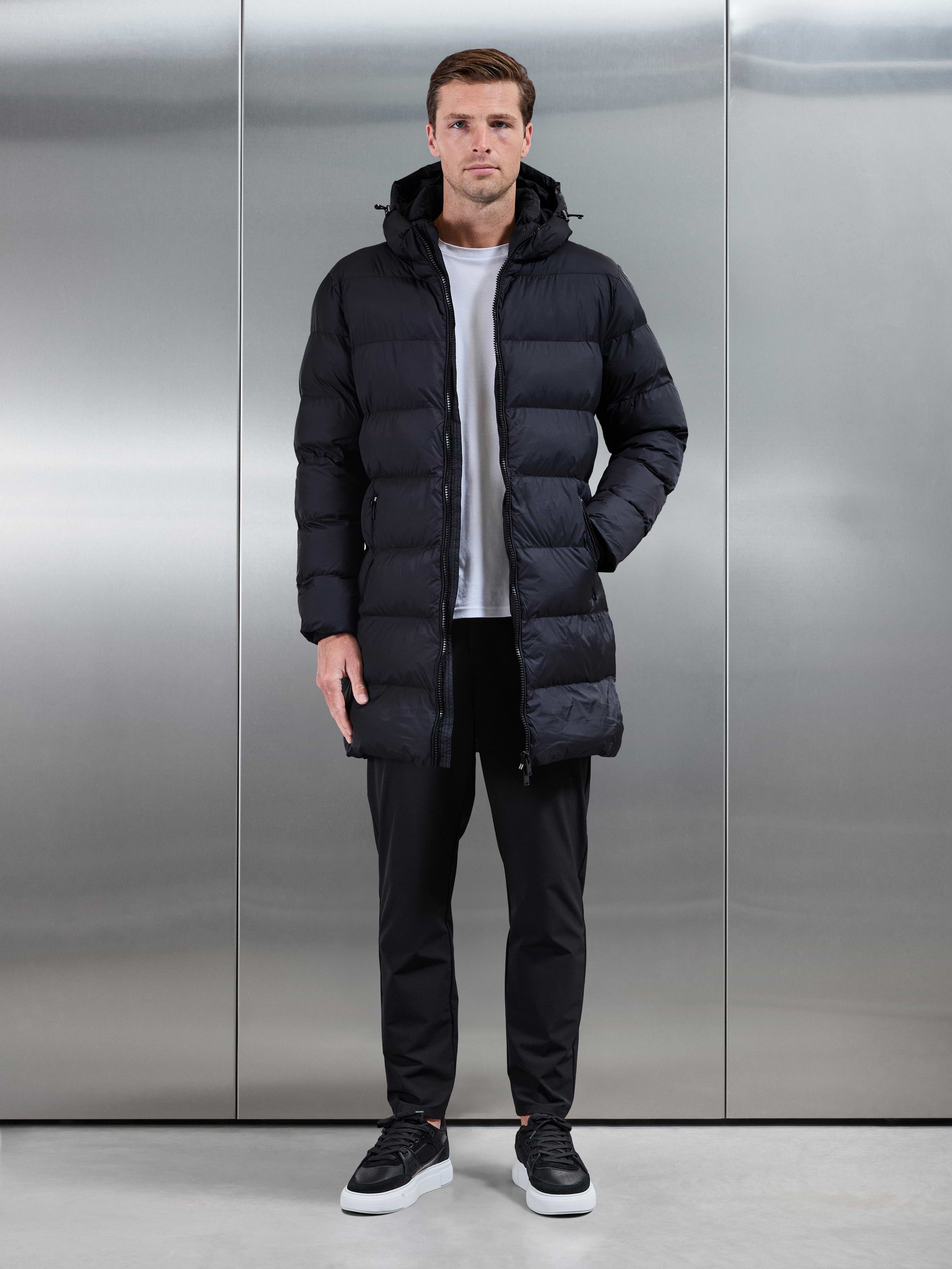 Essential Mid Length Puffer Jacket in Black